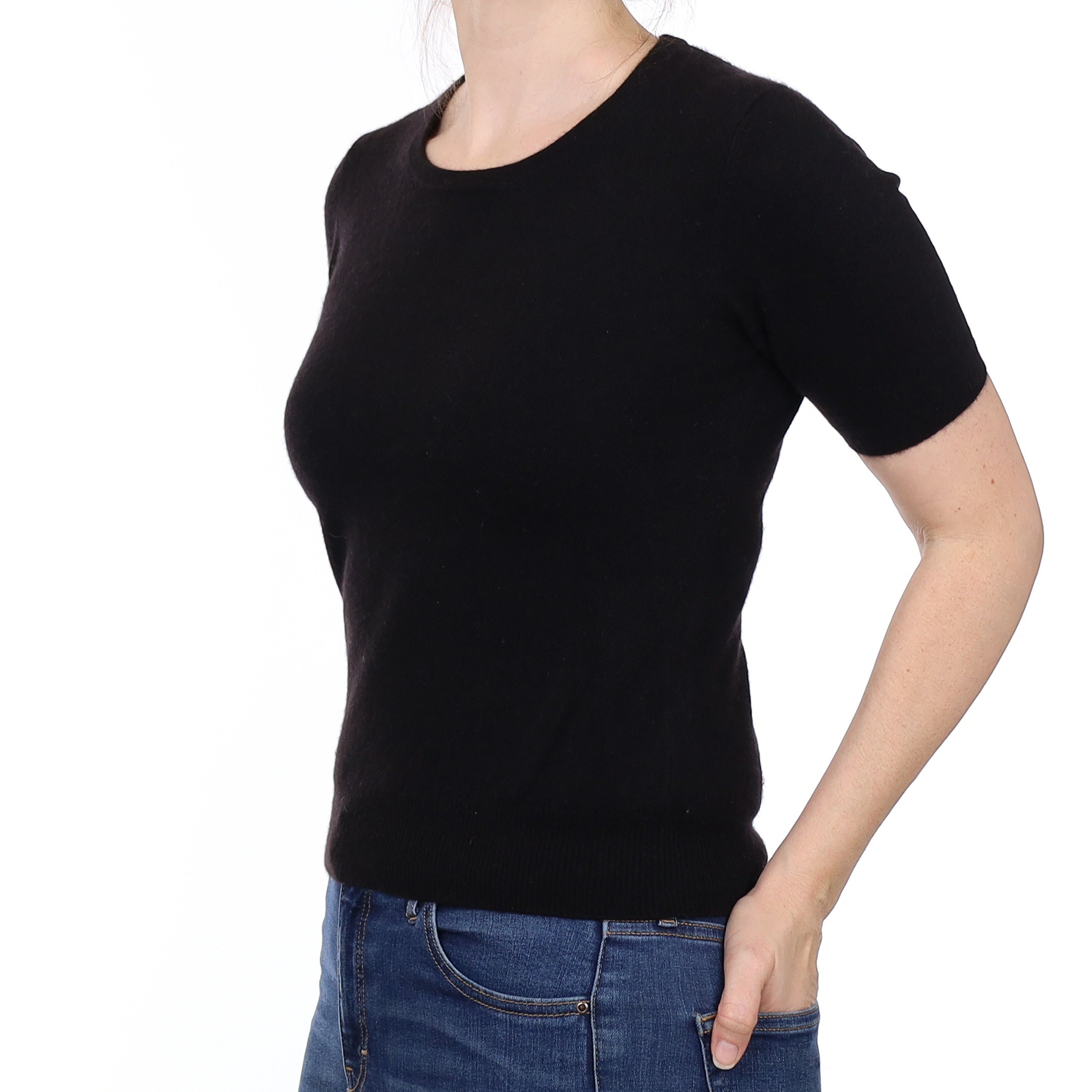 Black Cashmere Short Sleeved Crew Neck Jumper Small