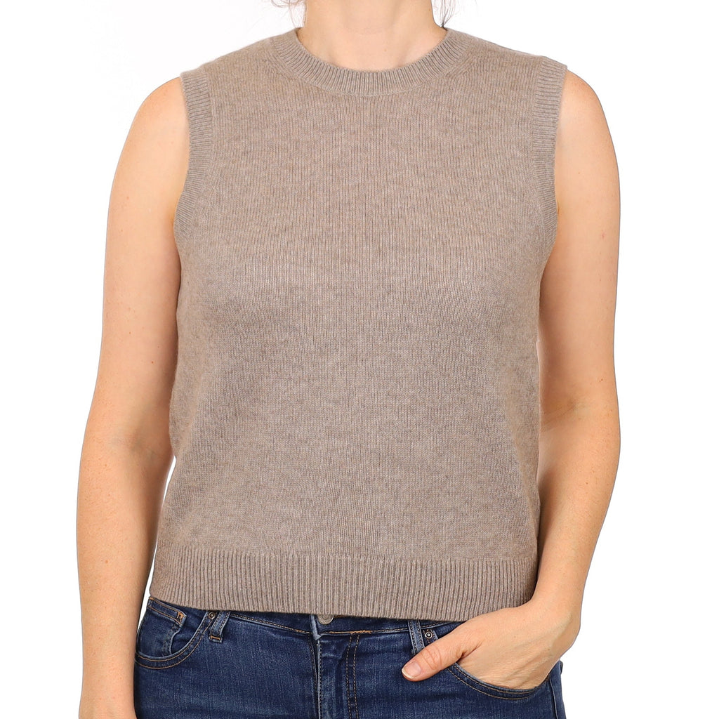Mink Brown Cashmere Crew Neck Tank Top Small