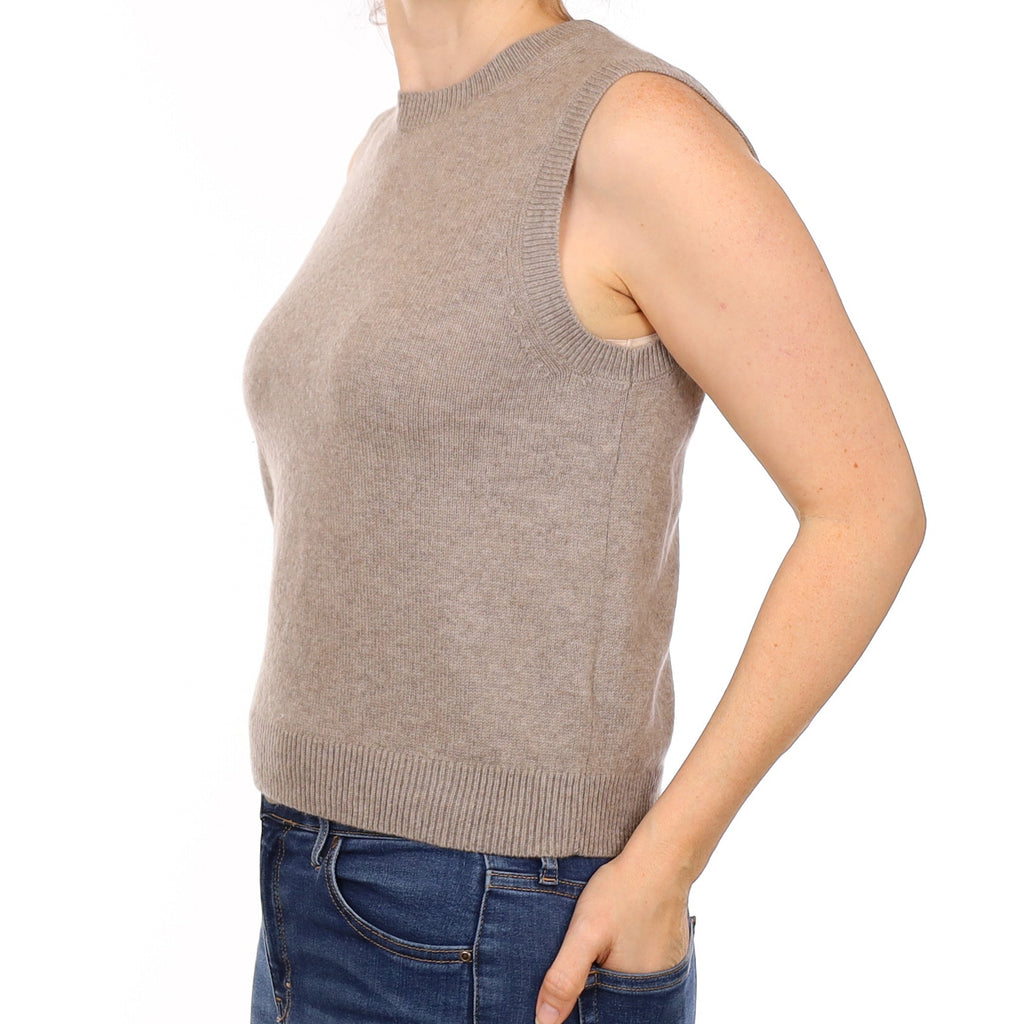 Mink Brown Cashmere Crew Neck Tank Top Small