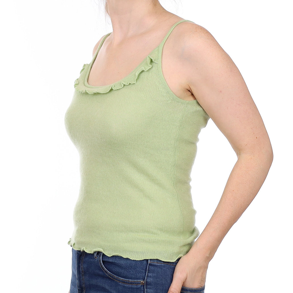 Soft Lime Green Cashmere Ruffle Edged Vest Small