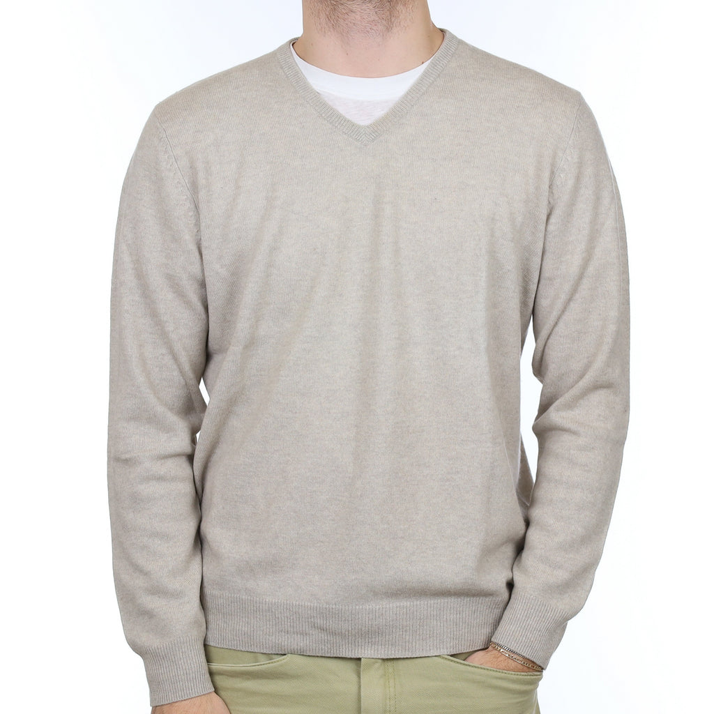 Men's Alabaster Cashmere V Neck Jumper Large