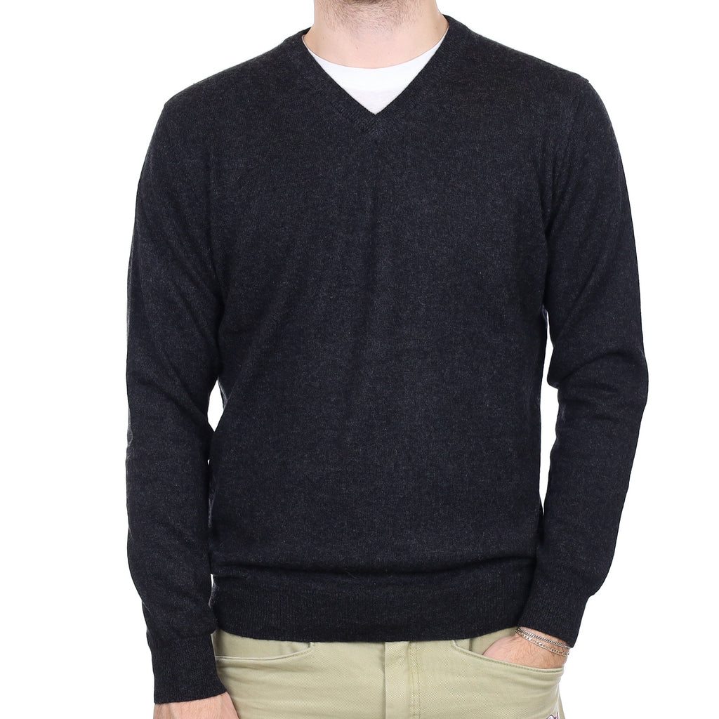 Men's Granite Grey Cashmere V Neck Jumper Large