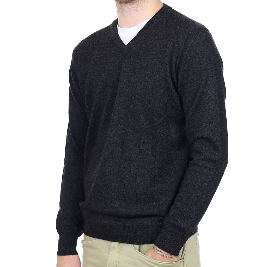Men's Granite Grey Cashmere V Neck Jumper Large