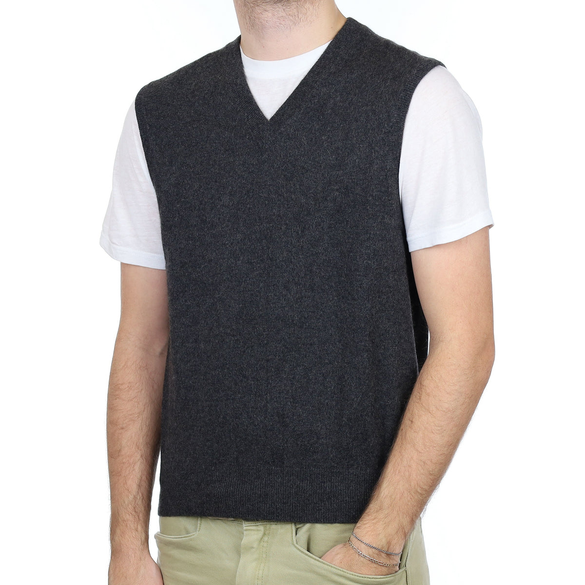 Men's Granite Grey Cashmere V Neck Tank Top Large