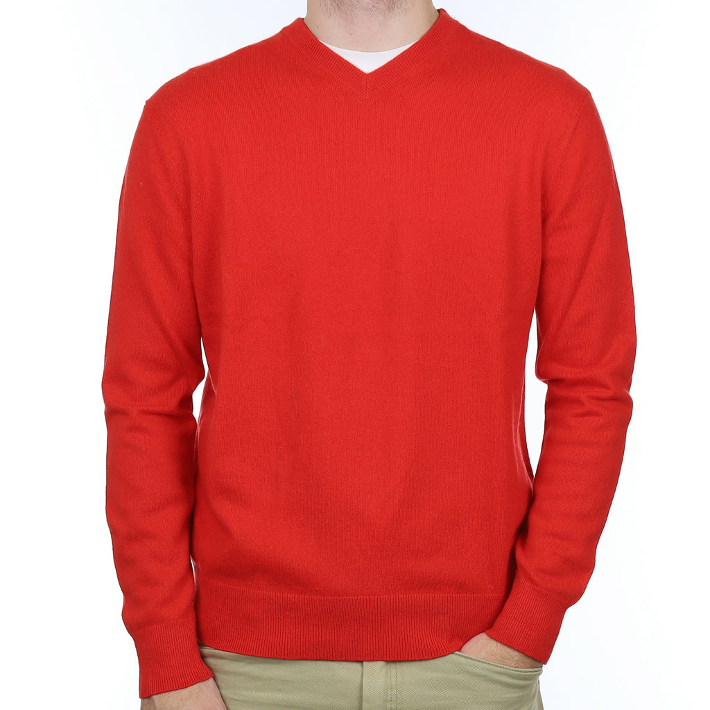 Men's Cos Vermilion Red Cashmere V Neck Jumper Large