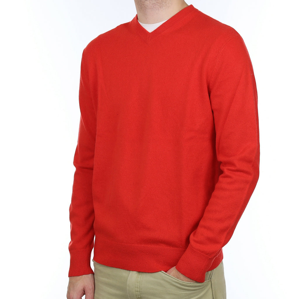 Men's Cos Vermilion Red Cashmere V Neck Jumper Large