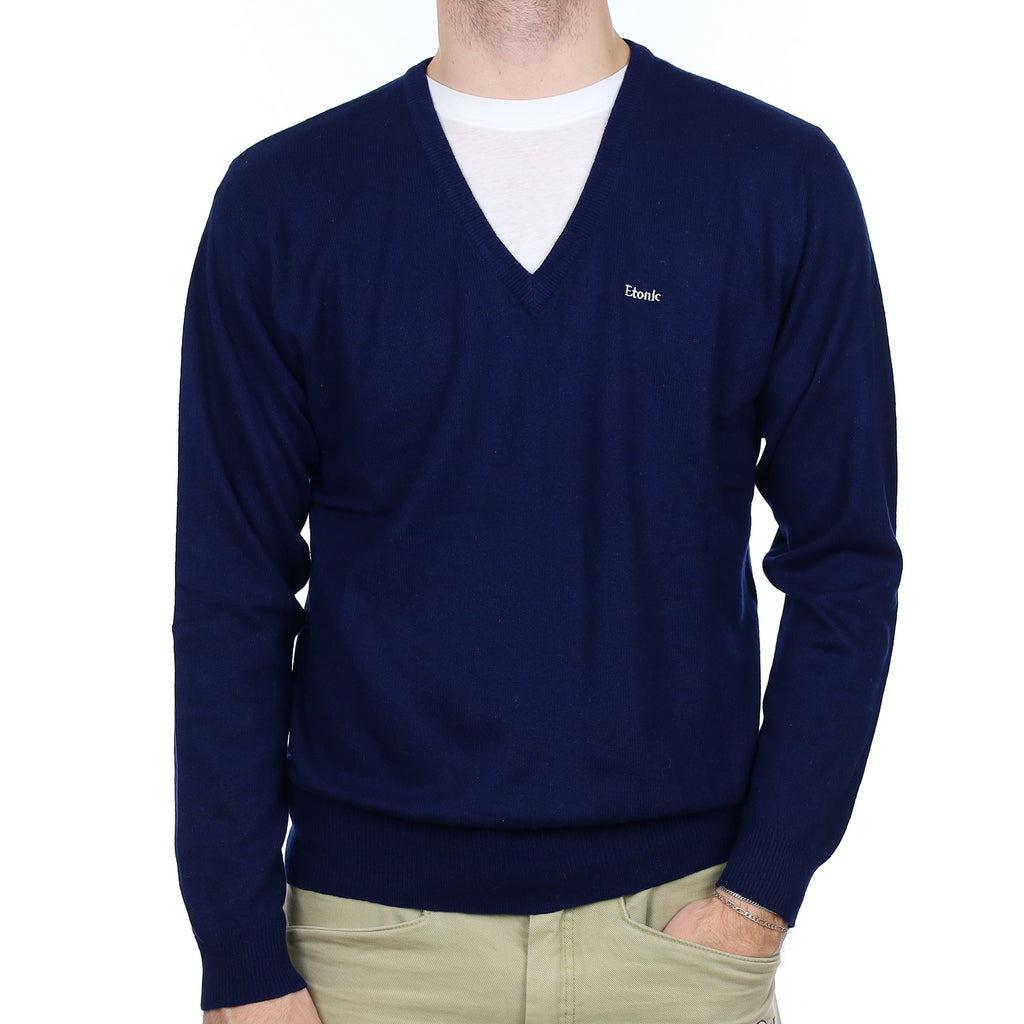 Men's Midnight Blue Cashmere V Neck Jumper Large