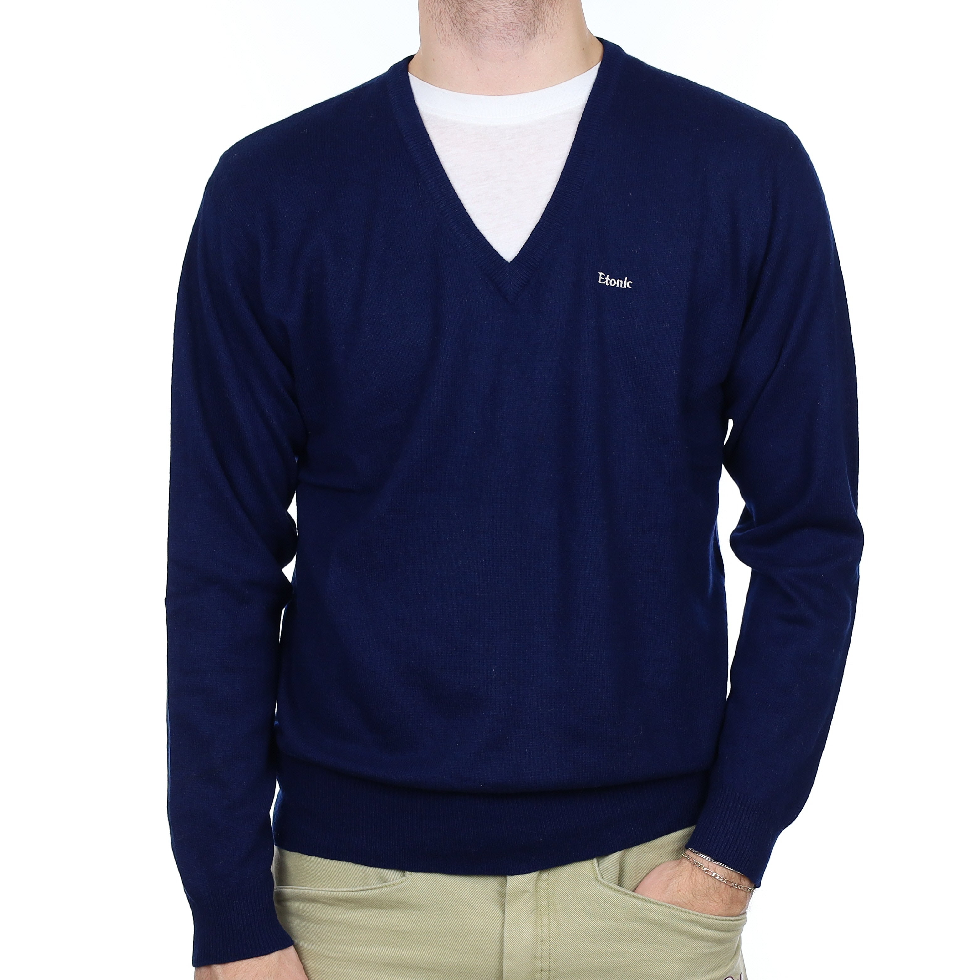 Men's Midnight Blue Cashmere V Neck Jumper Large