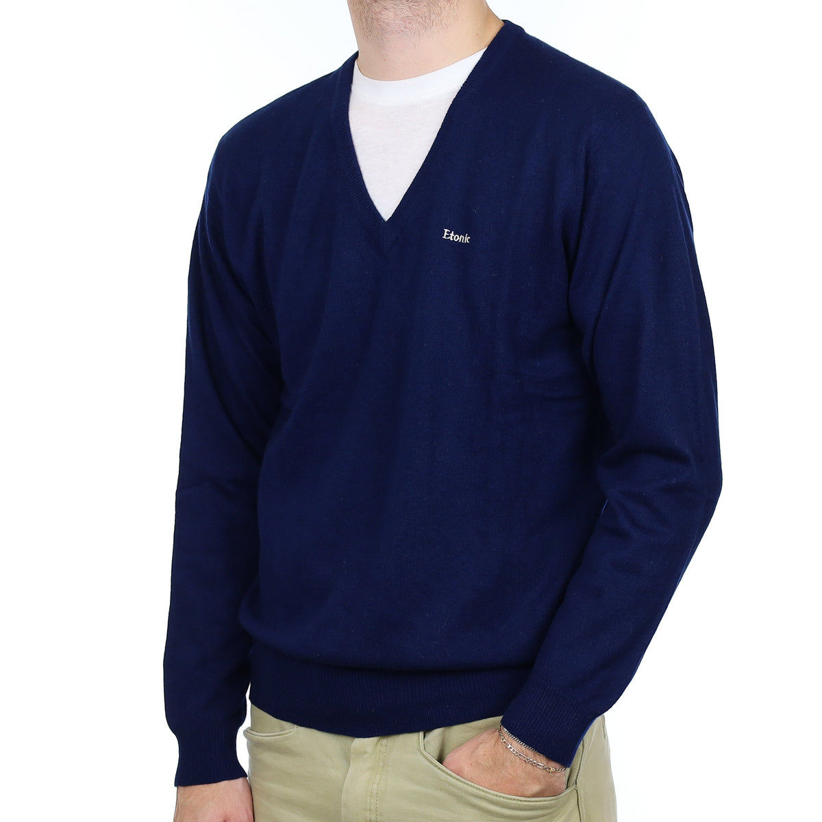 Men's Midnight Blue Cashmere V Neck Jumper Large