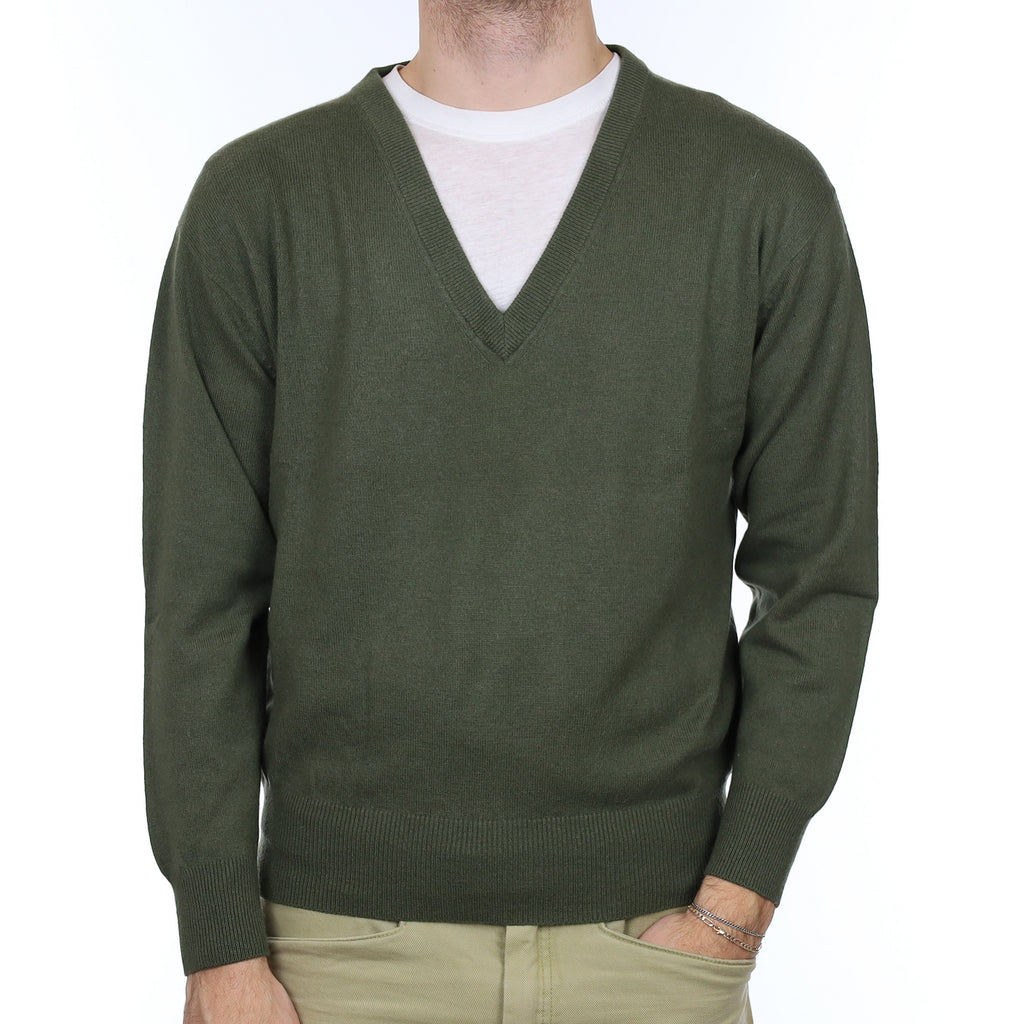 Men's Country Green Cashmere V Neck Jumper Large