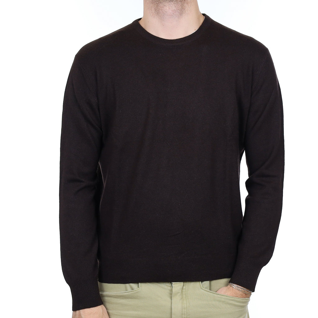 Men's Bitter Chocolate Cashmere Crew Neck Jumper Large