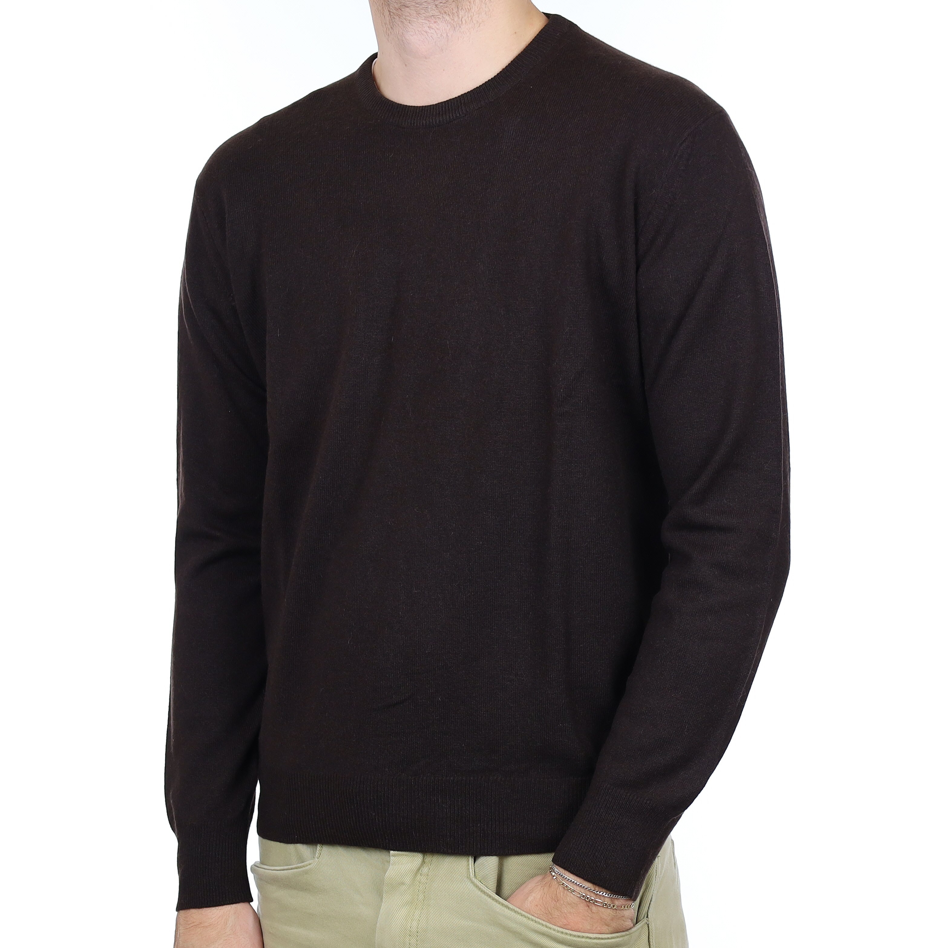 Men's Bitter Chocolate Cashmere Crew Neck Jumper Large