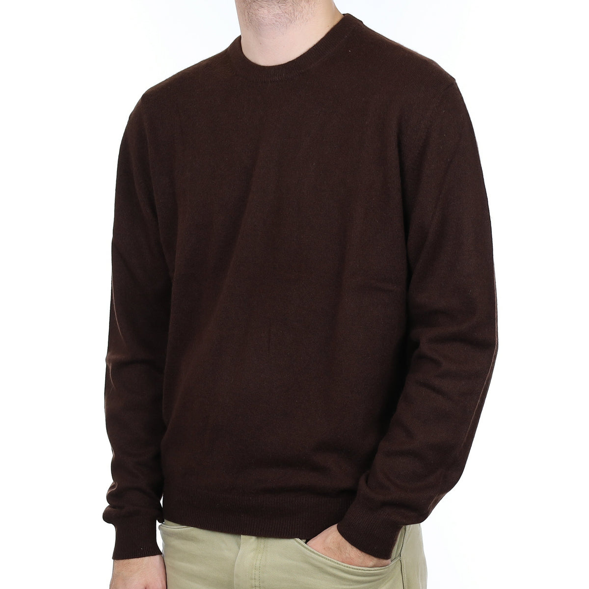 Men's Dark Chocolate Cashmere Crew Neck Jumper Large