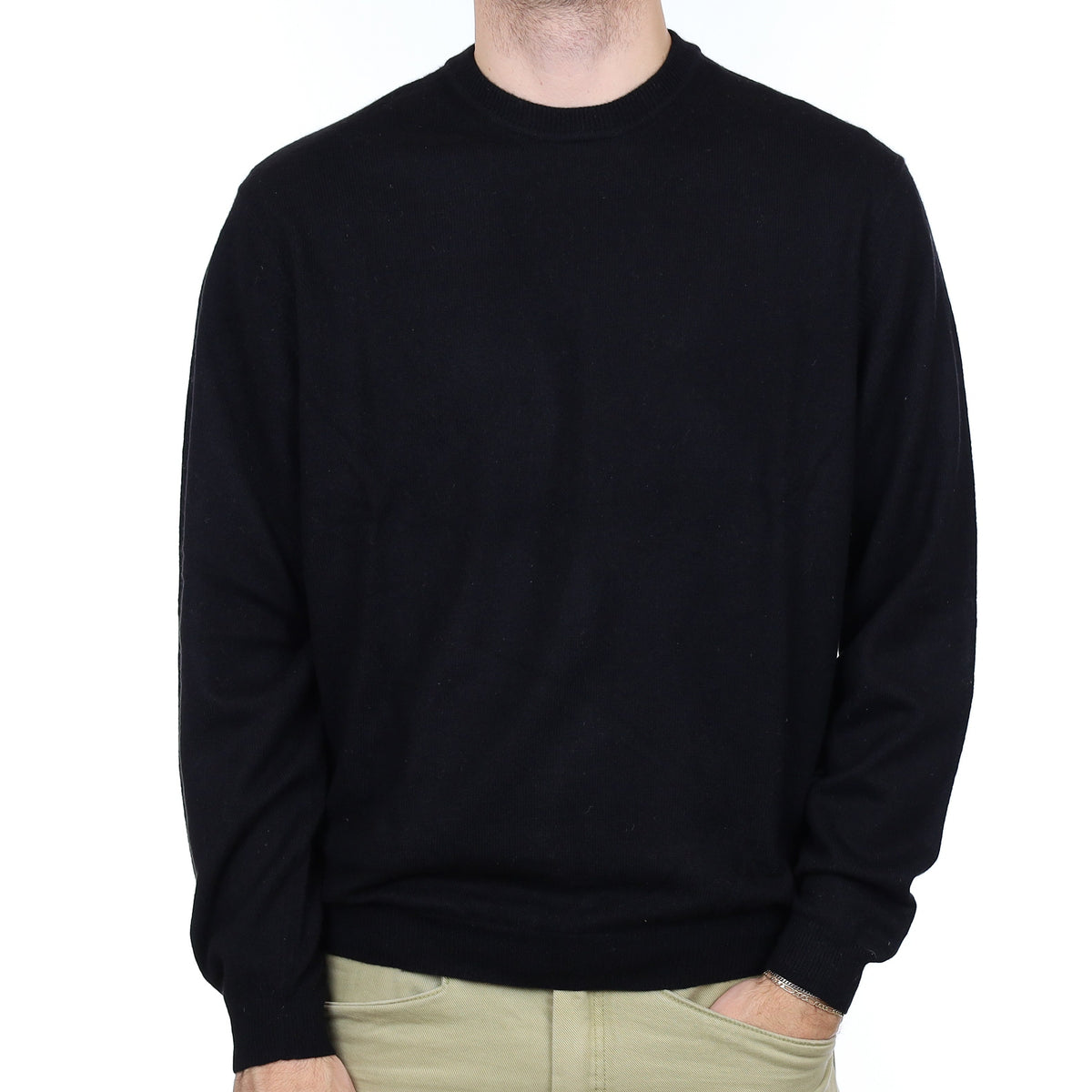 Men's Black Cashmere Crew Neck Jumper Medium