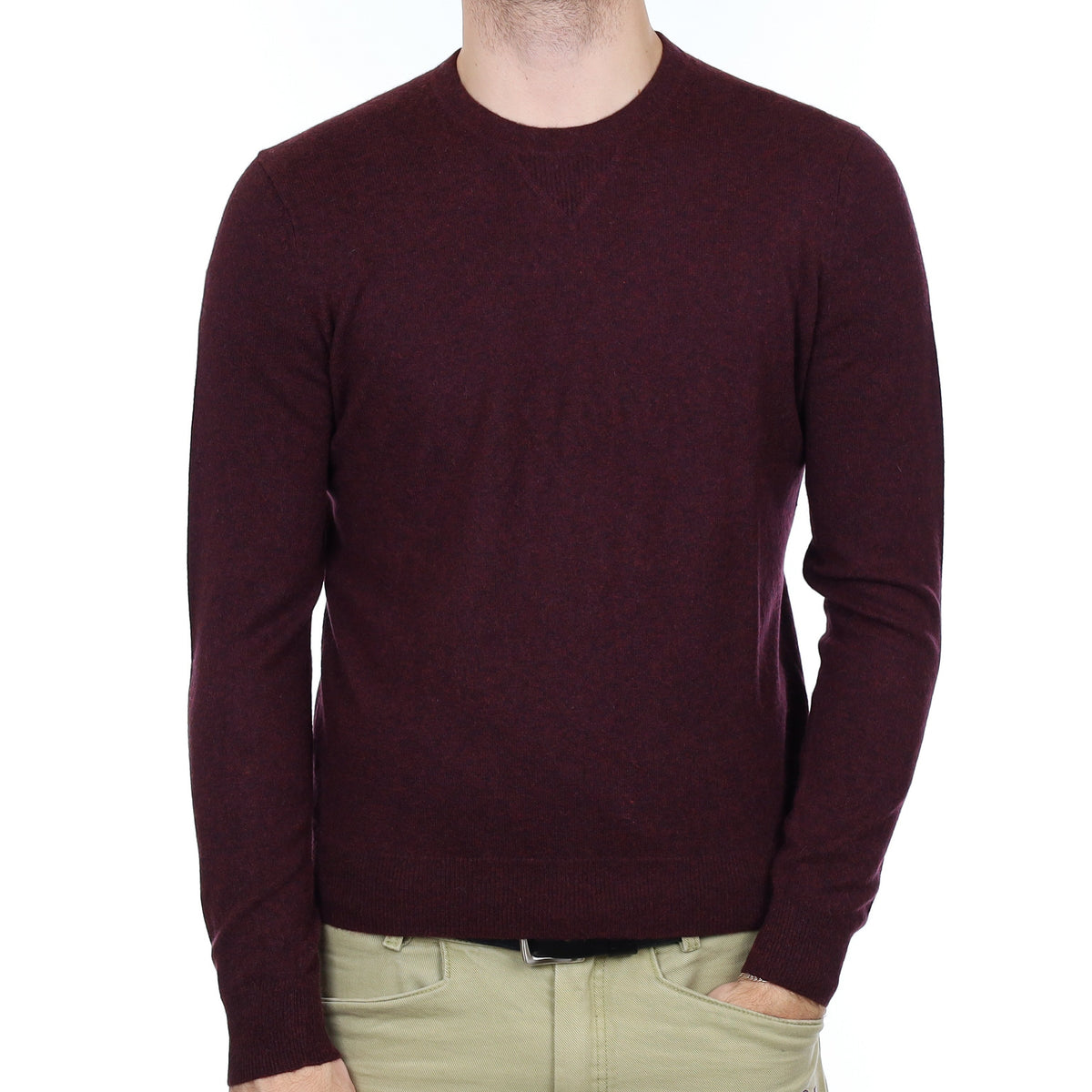 Men's Deep Mulberry Purple Cashmere Crew Neck Jumper Medium