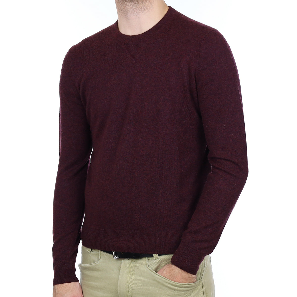 Men's Deep Mulberry Purple Cashmere Crew Neck Jumper Medium