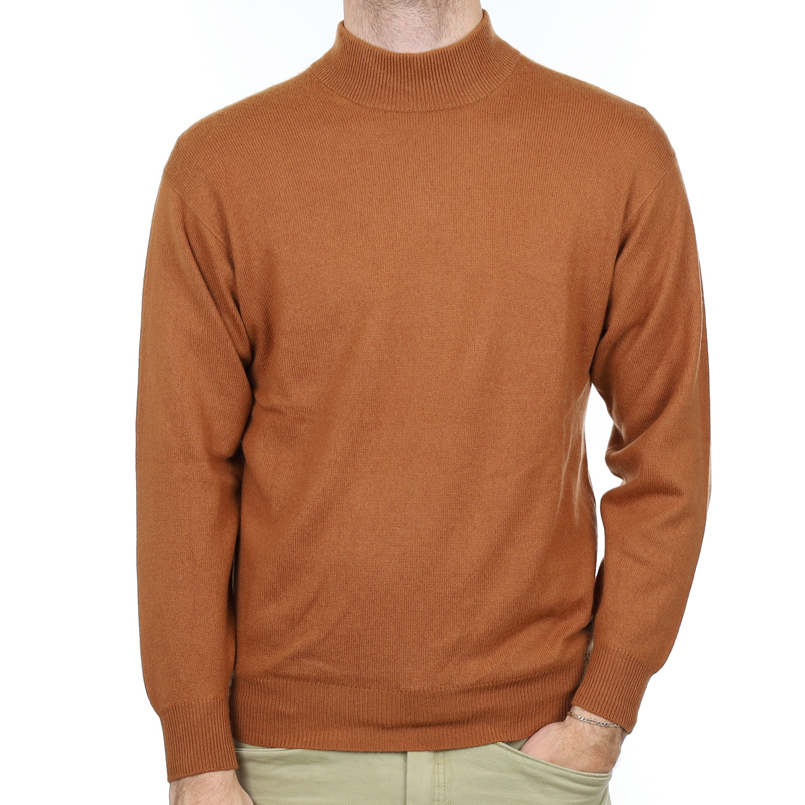 Men's Rust Cashmere Turtle Neck Jumper Medium
