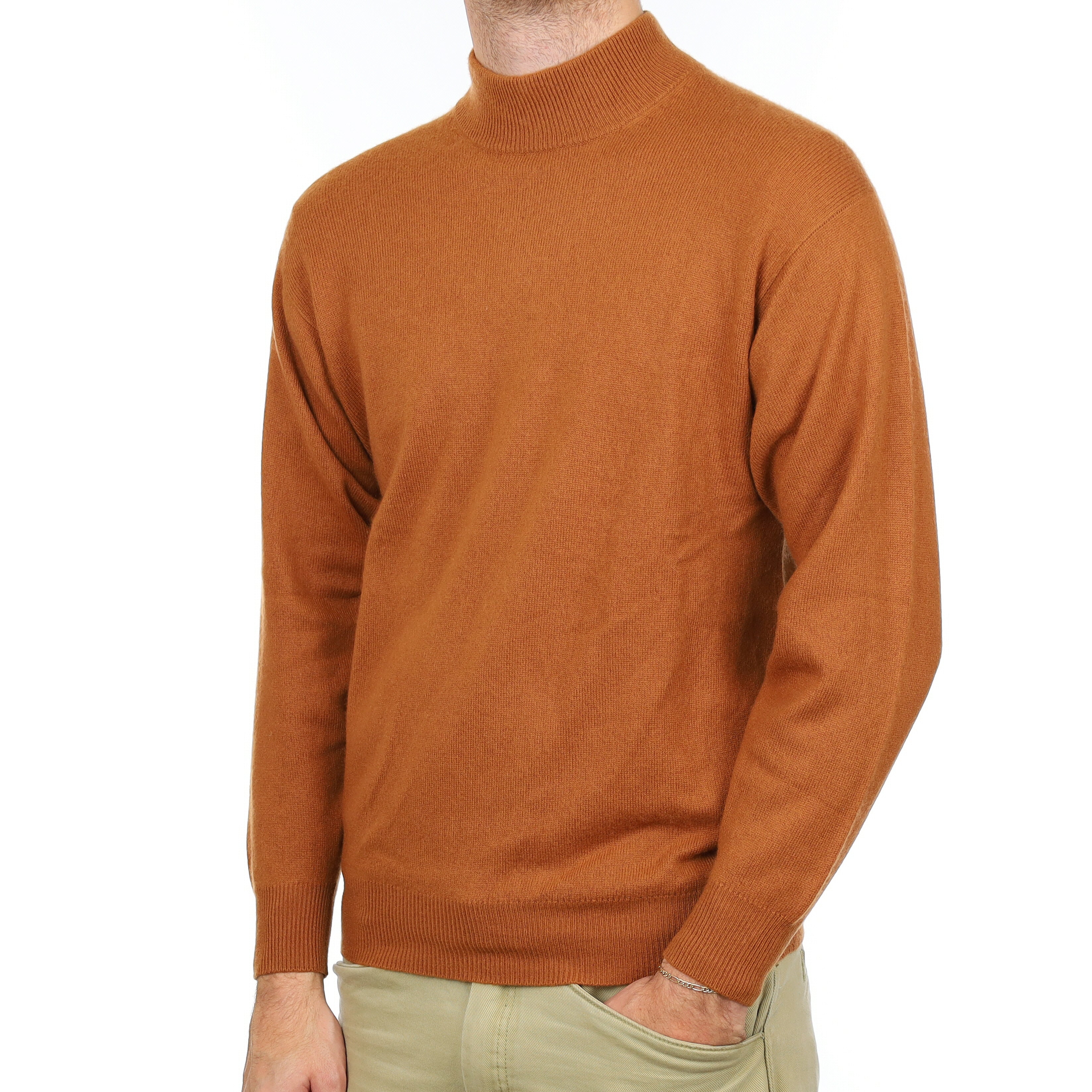 Men's Rust Cashmere Turtle Neck Jumper Medium