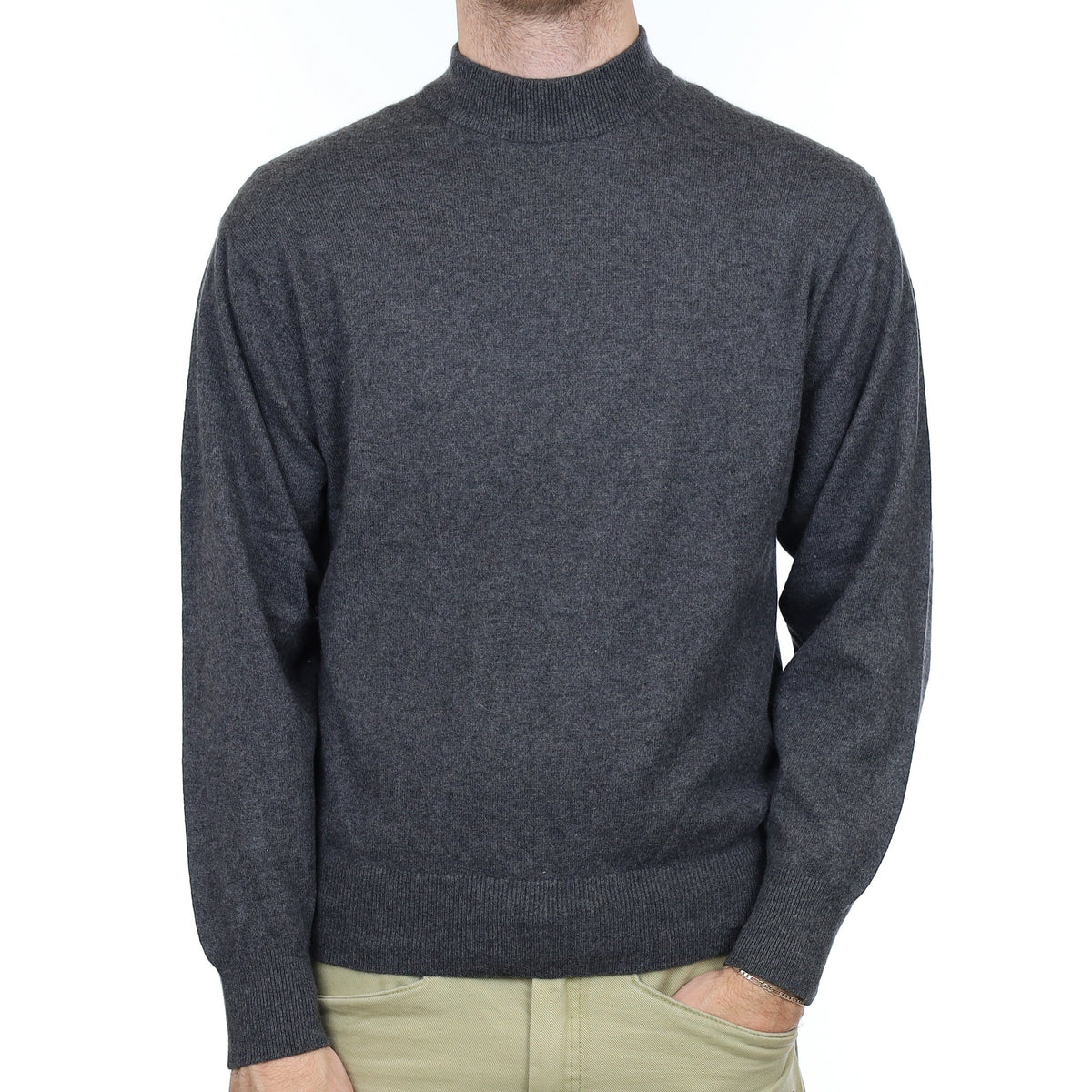Men's Slate Grey Cashmere Turtle Neck Jumper Medium