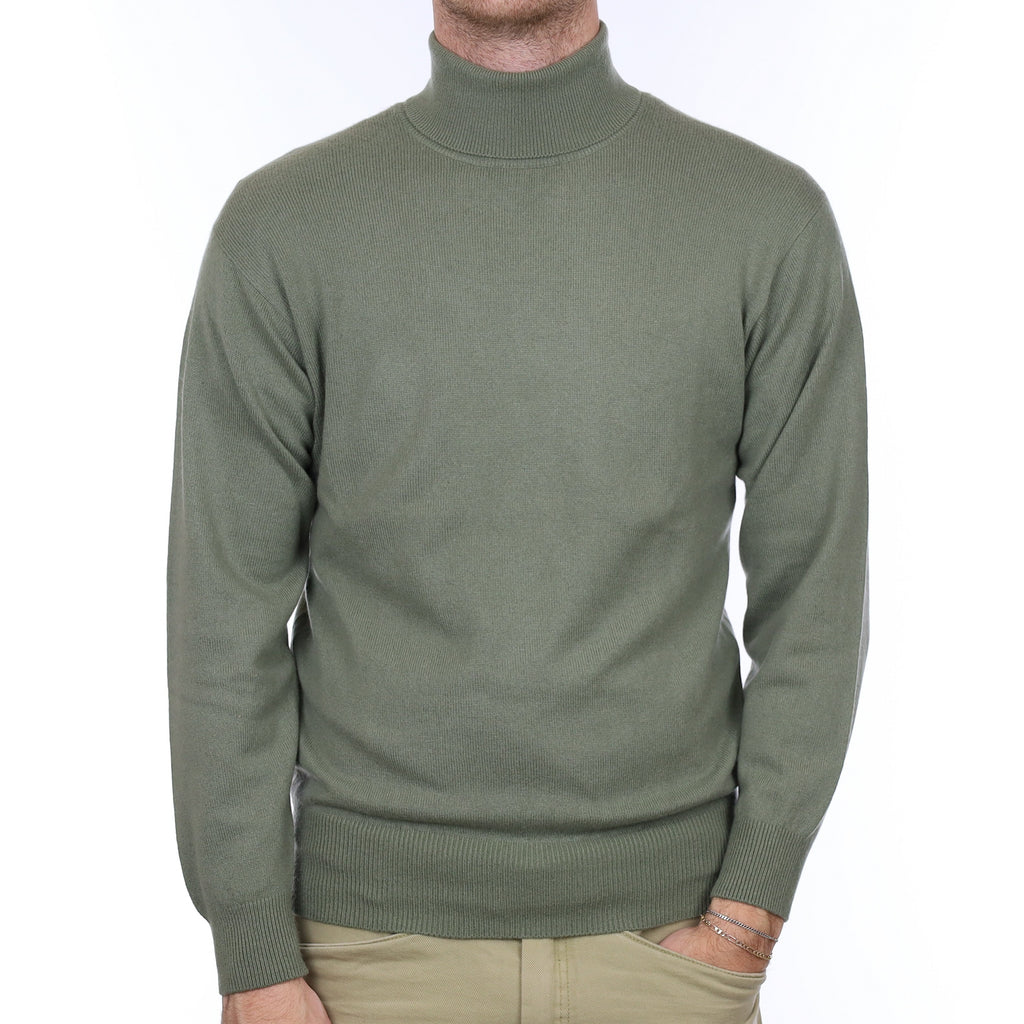 Men's Pine Green Cashmere Polo Neck Jumper Medium