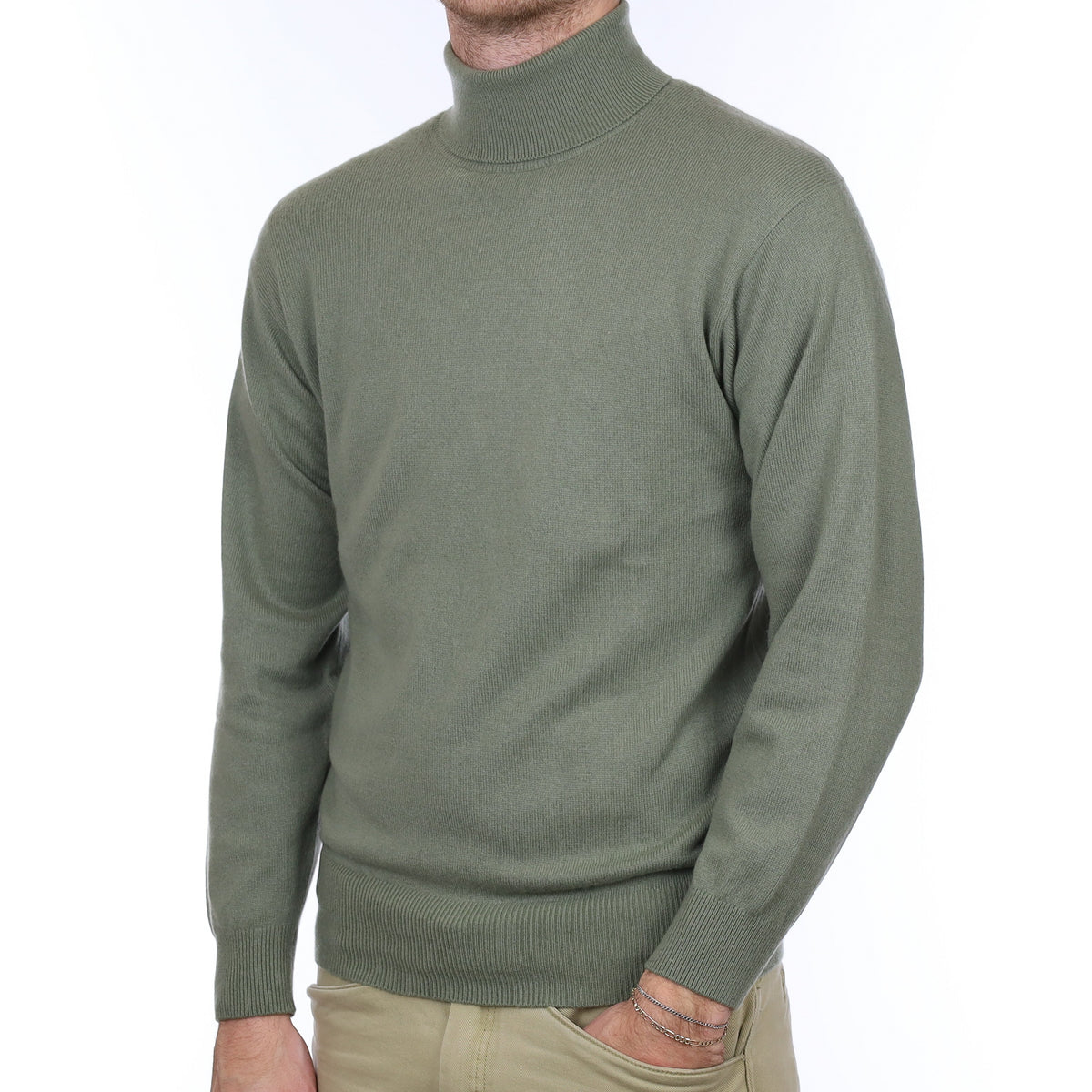 Men's Pine Green Cashmere Polo Neck Jumper Medium