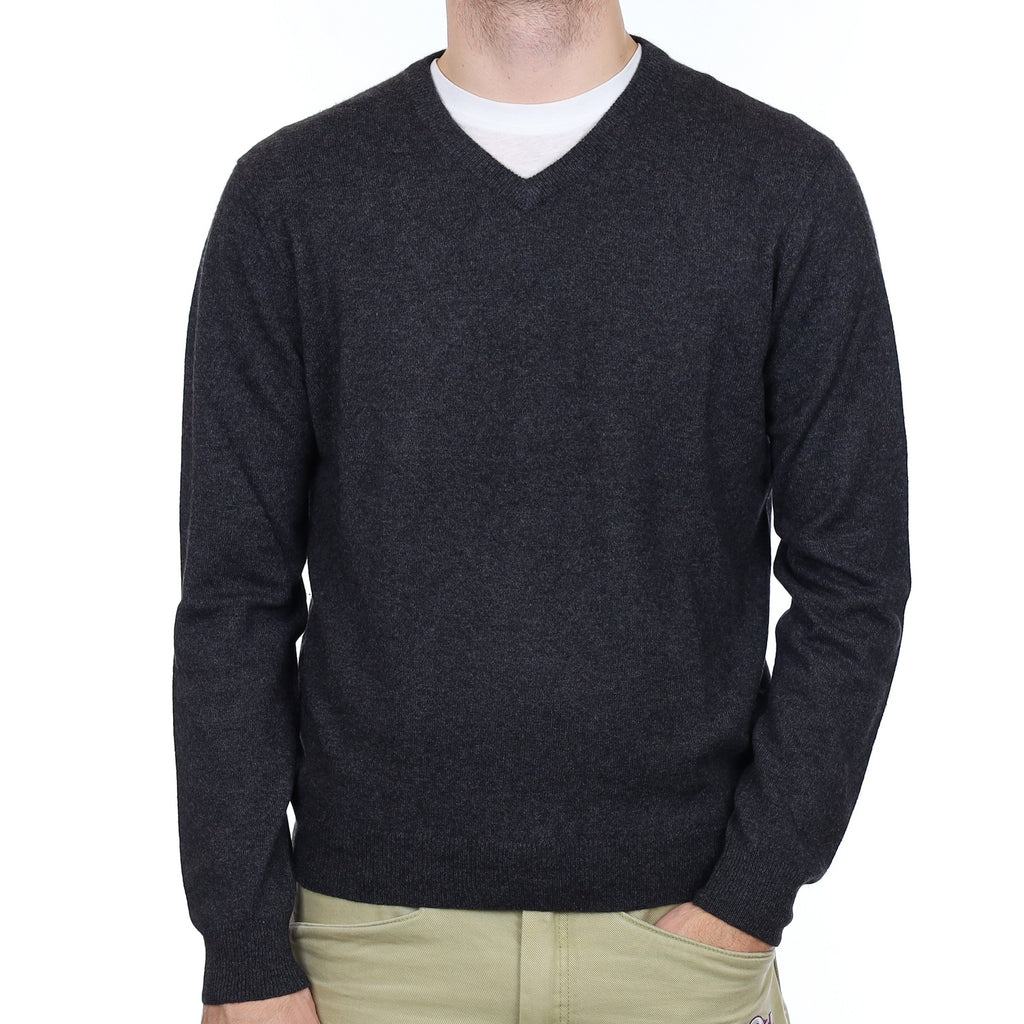 Men's Granite Grey Cashmere V Neck Jumper Medium