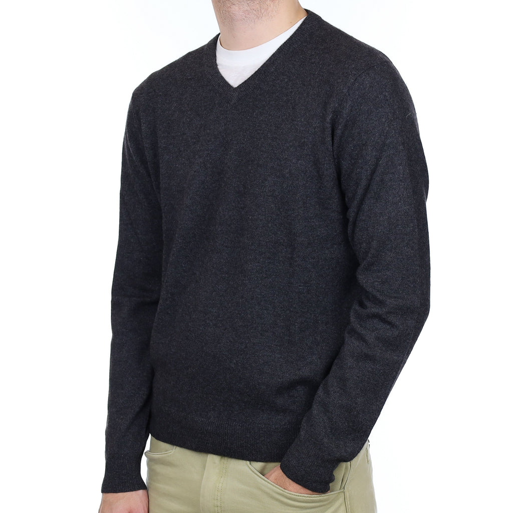 Men's Granite Grey Cashmere V Neck Jumper Medium