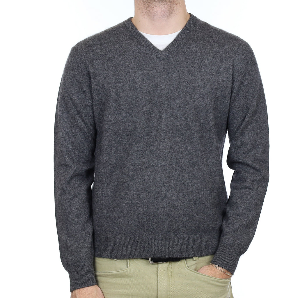 Men's Slate Grey Cashmere V Neck Jumper Medium
