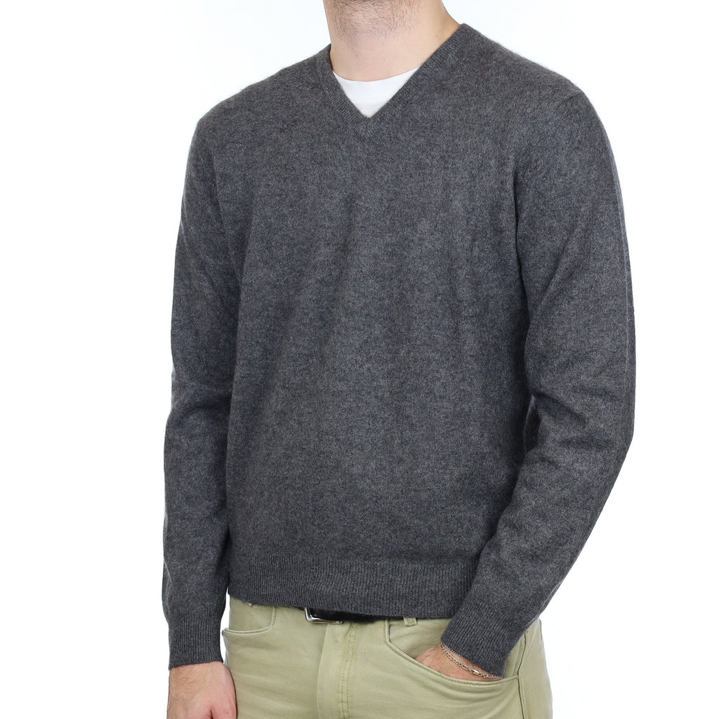 Men's Slate Grey Cashmere V Neck Jumper Medium