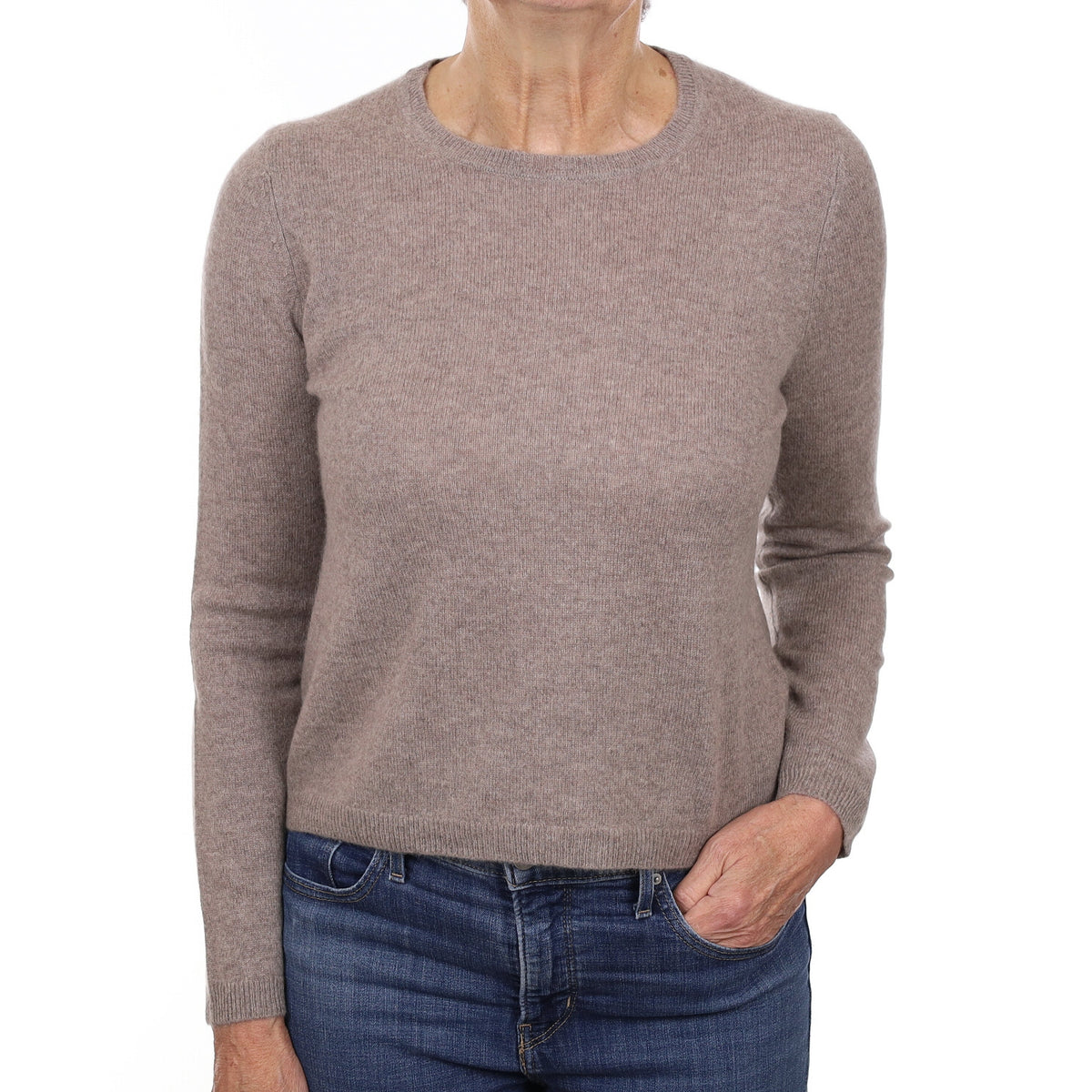 Mink Brown Cashmere Crew Neck Jumper Medium