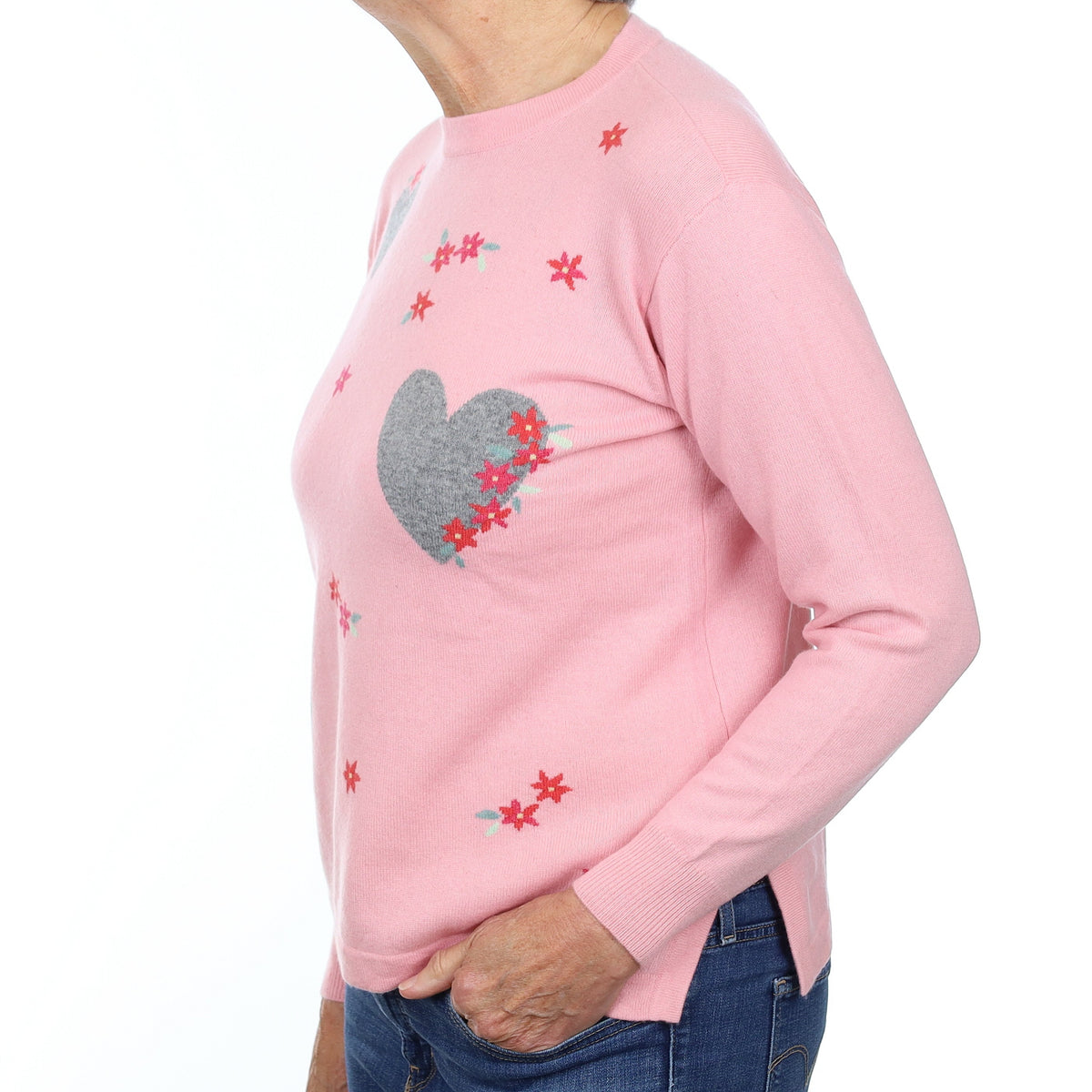 Pink Heart Design Cashmere Crew Neck Jumper Medium