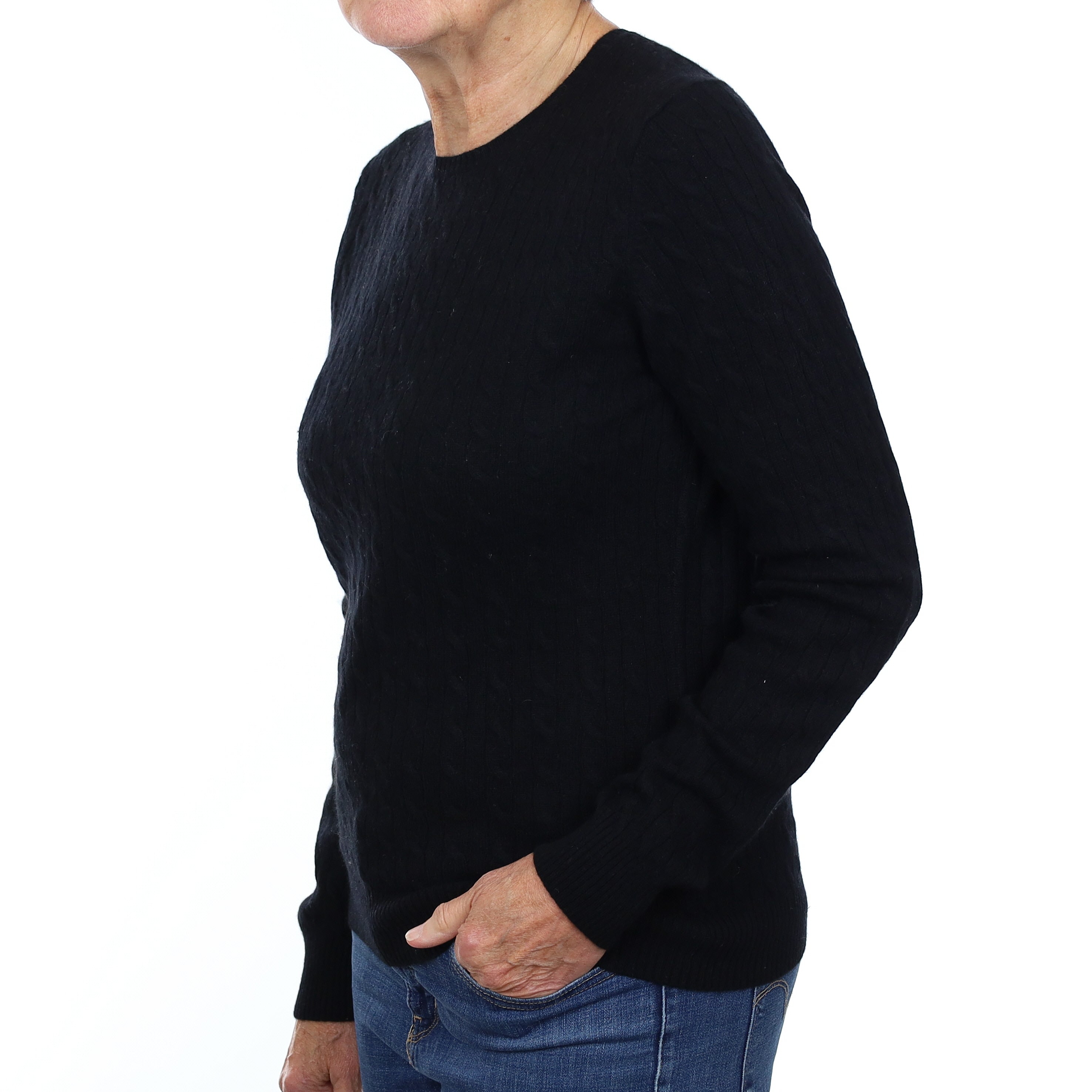 Black Cable Cashmere Crew Neck Jumper Medium
