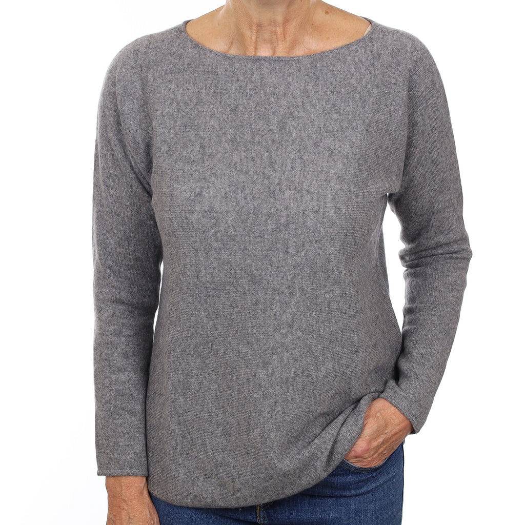 Ash Grey Cashmere Batwing Crew Neck Jumper Medium