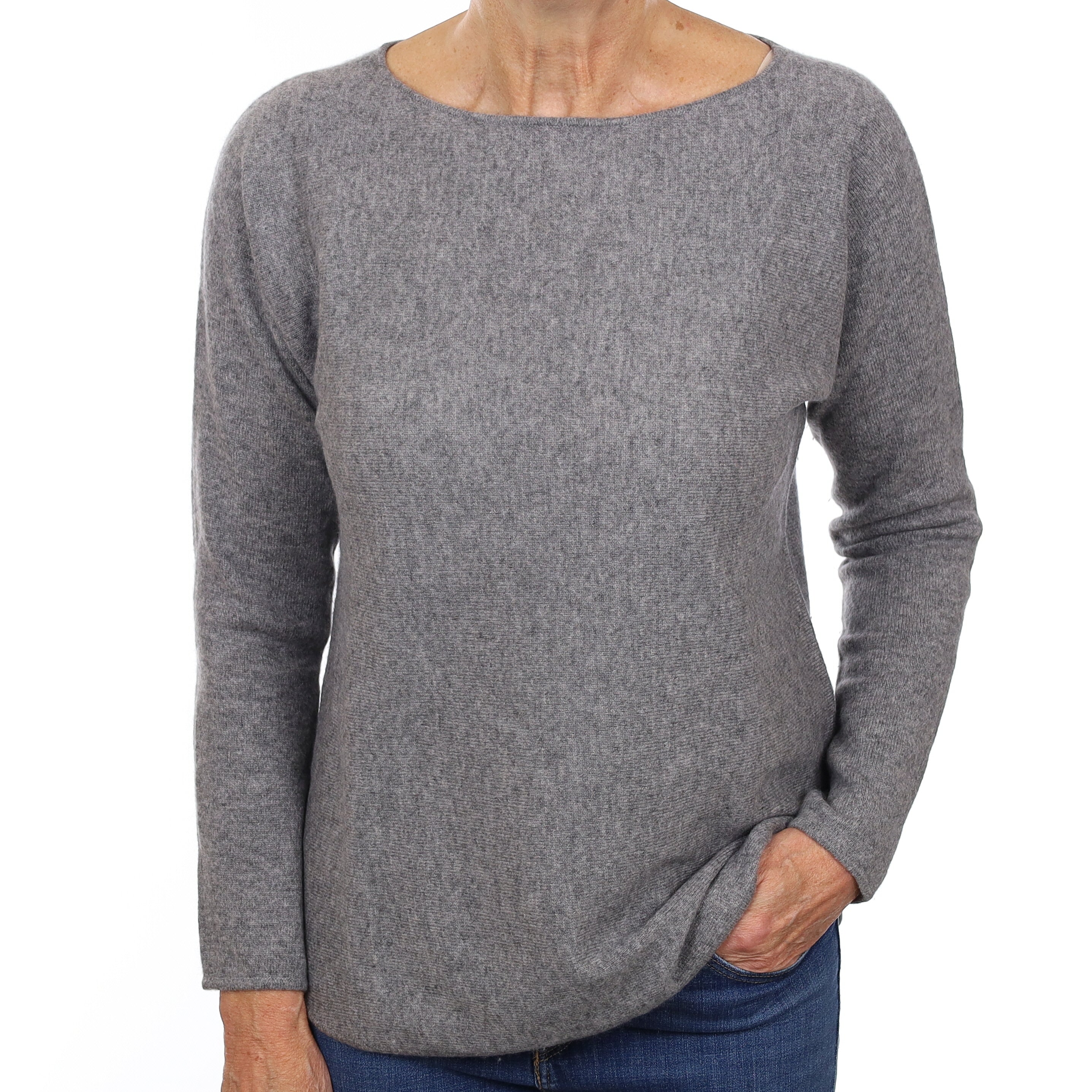 Ash Grey Cashmere Batwing Crew Neck Jumper Medium