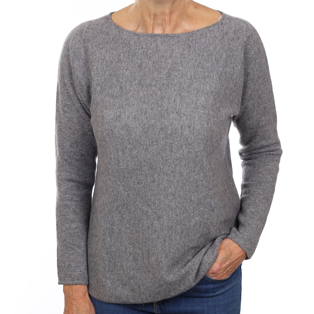 Ash Grey Cashmere Batwing Crew Neck Jumper Medium