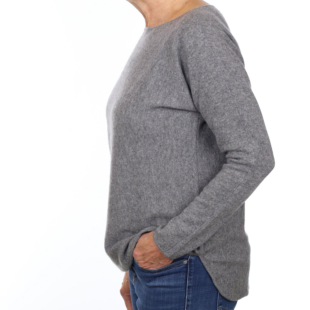 Ash Grey Cashmere Batwing Crew Neck Jumper Medium