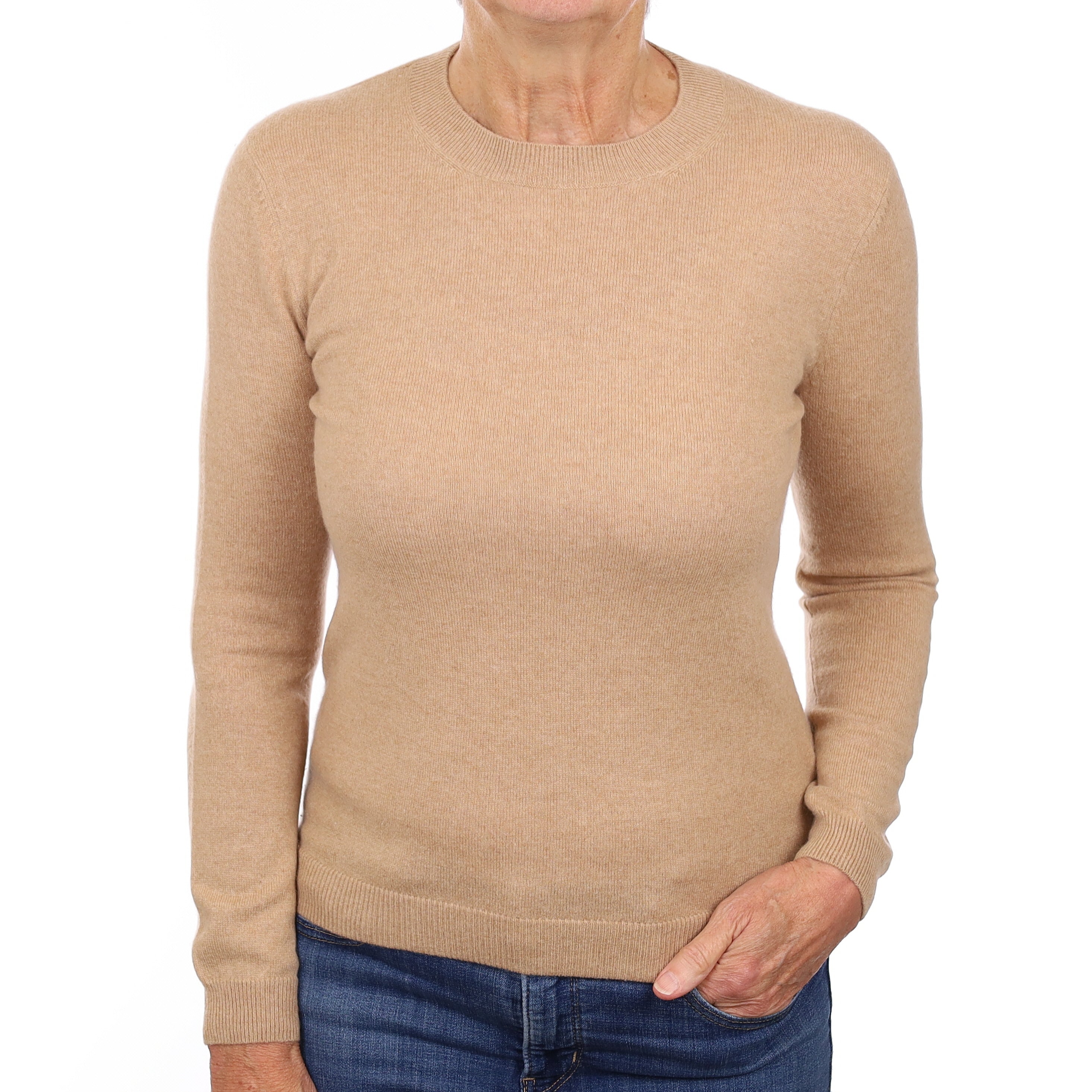 Caramel Brown Cashmere Crew Neck Jumper Medium