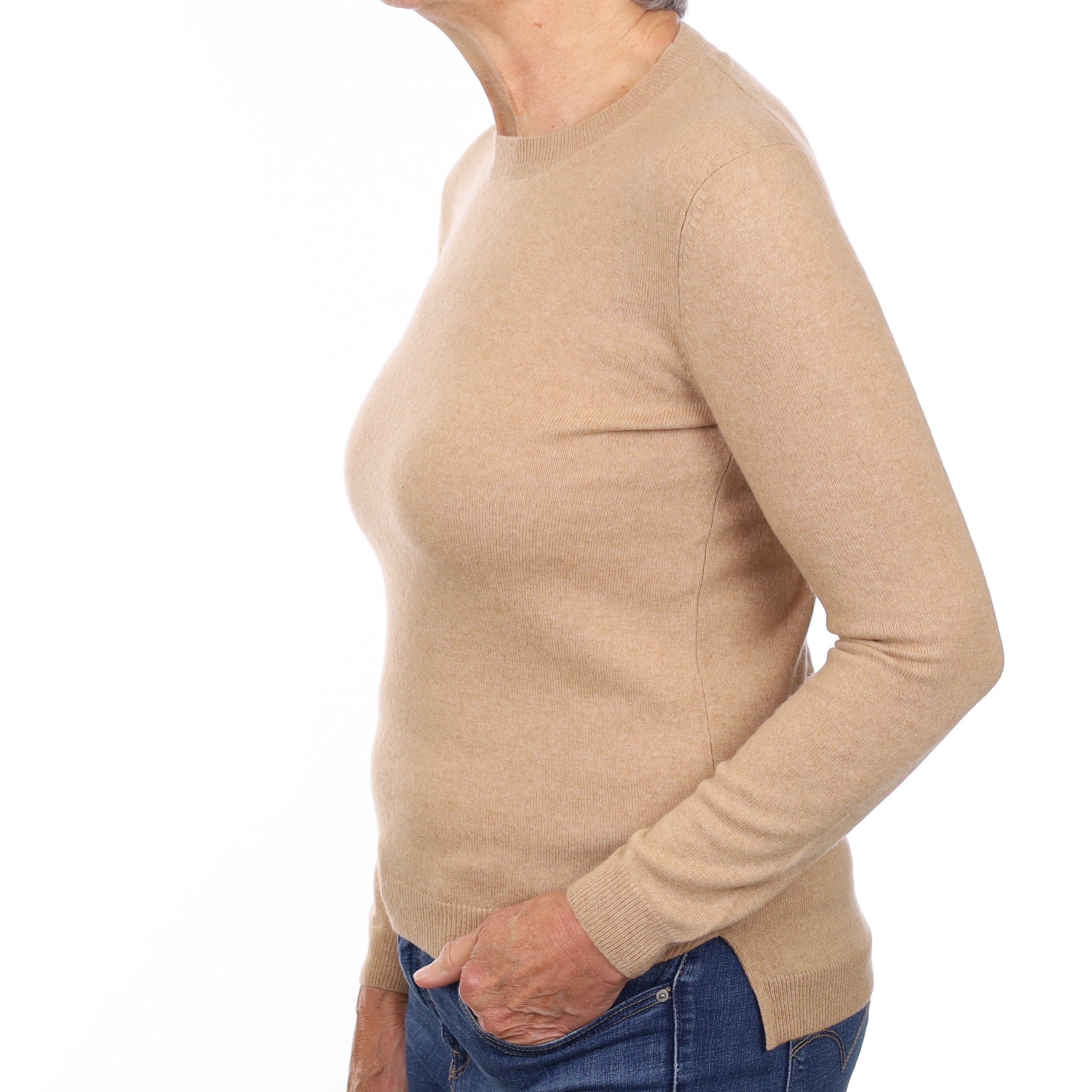 Caramel Brown Cashmere Crew Neck Jumper Medium