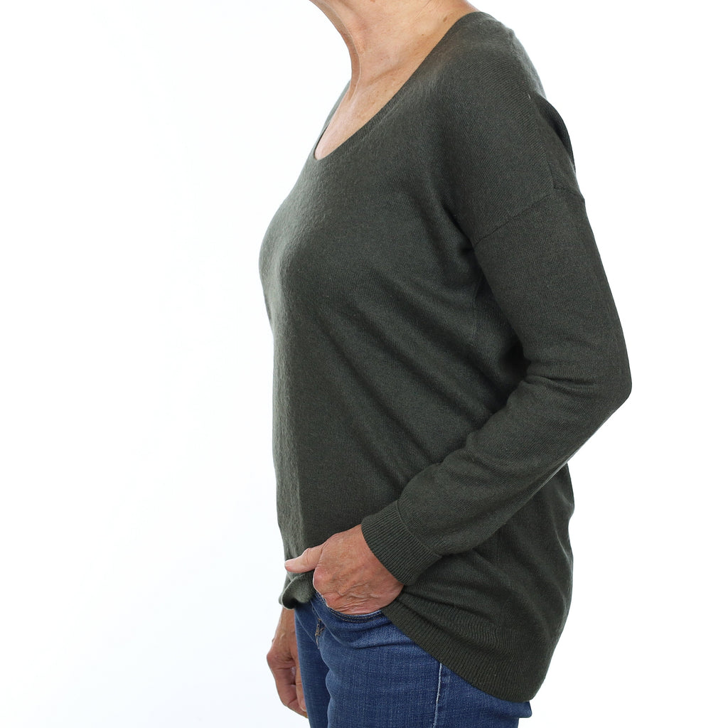 Deep Khaki Green Cashmere Crew Neck Jumper Medium