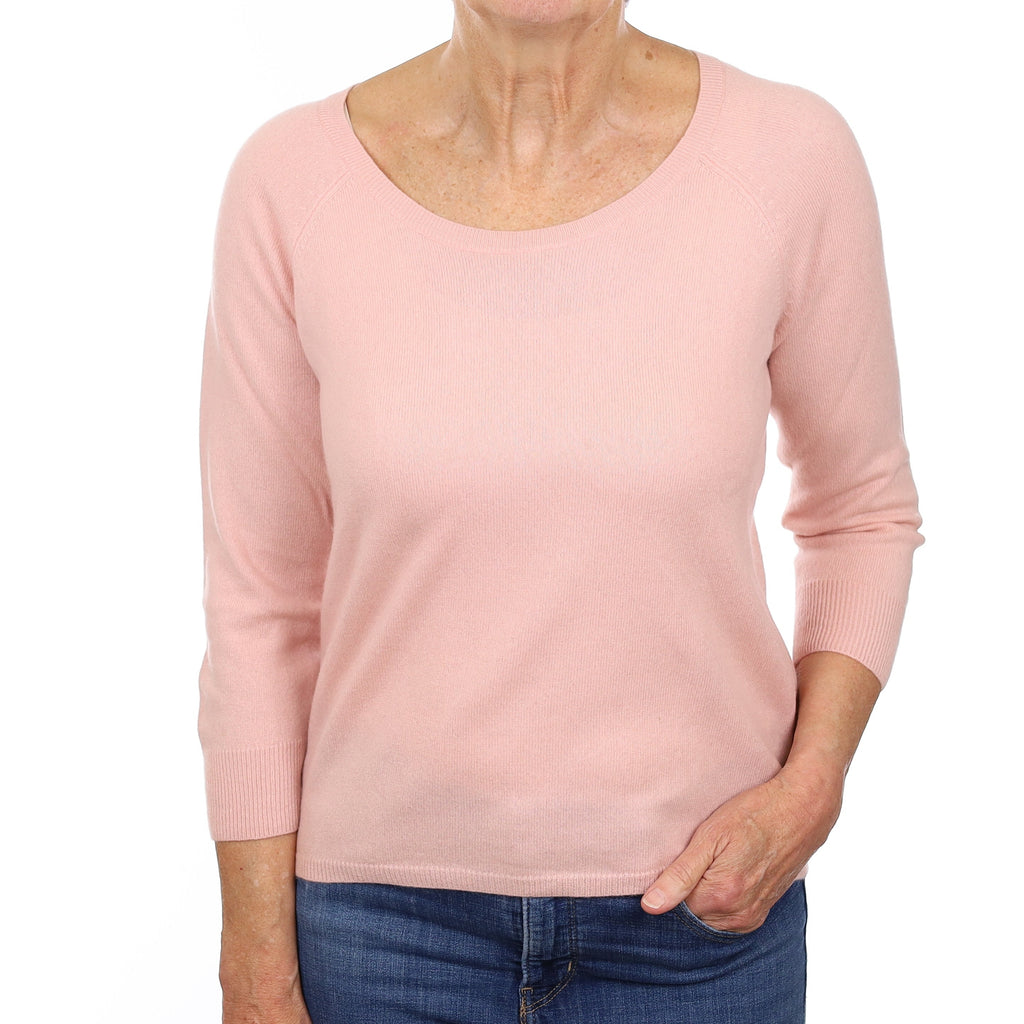Shell Pink Cashmere 3/4 Sleeve Crew Neck Jumper Medium