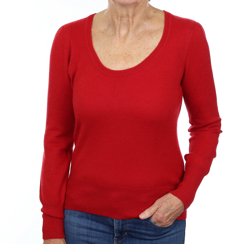 Post Box Red Cashmere Scoop Neck Jumper Medium