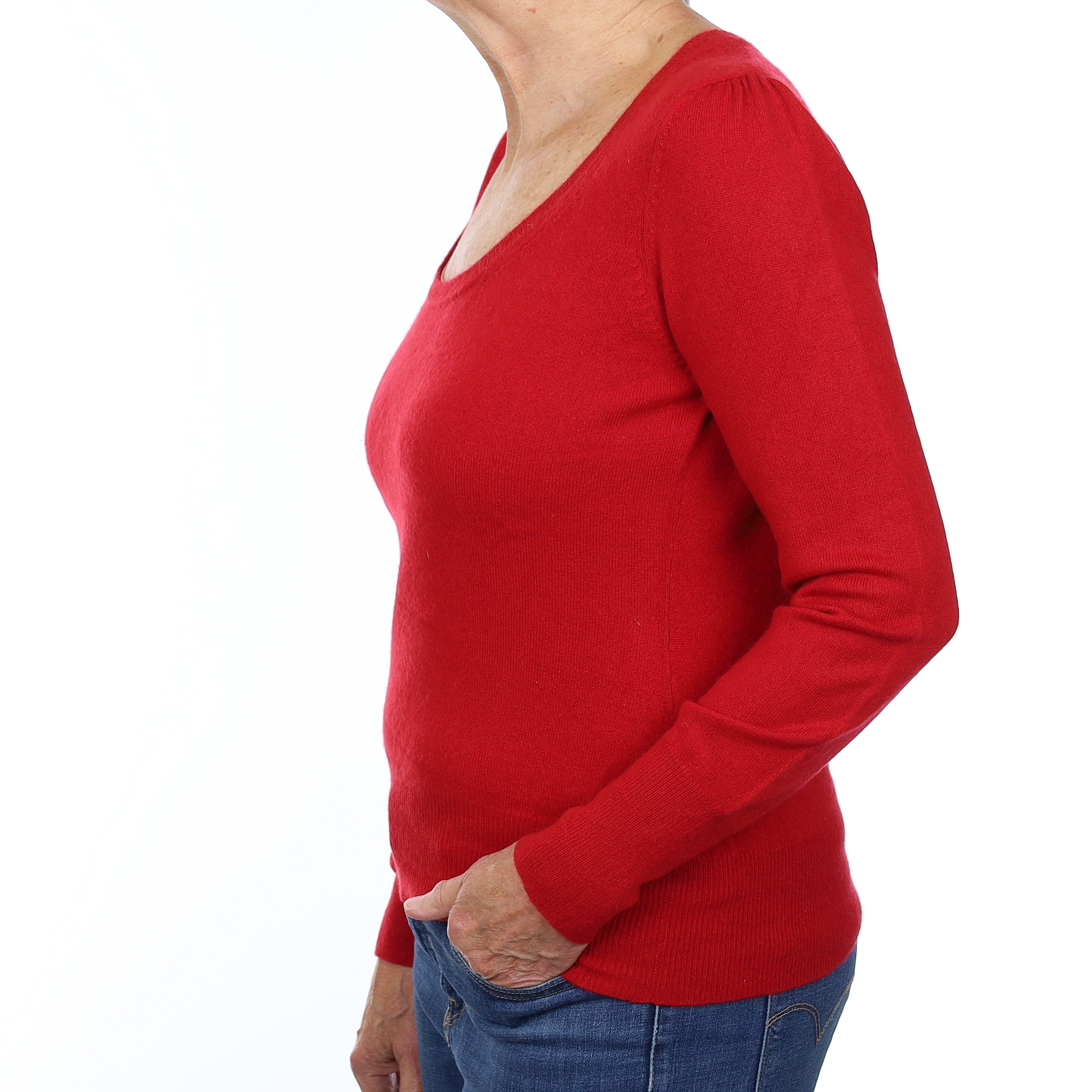 Post Box Red Cashmere Scoop Neck Jumper Medium