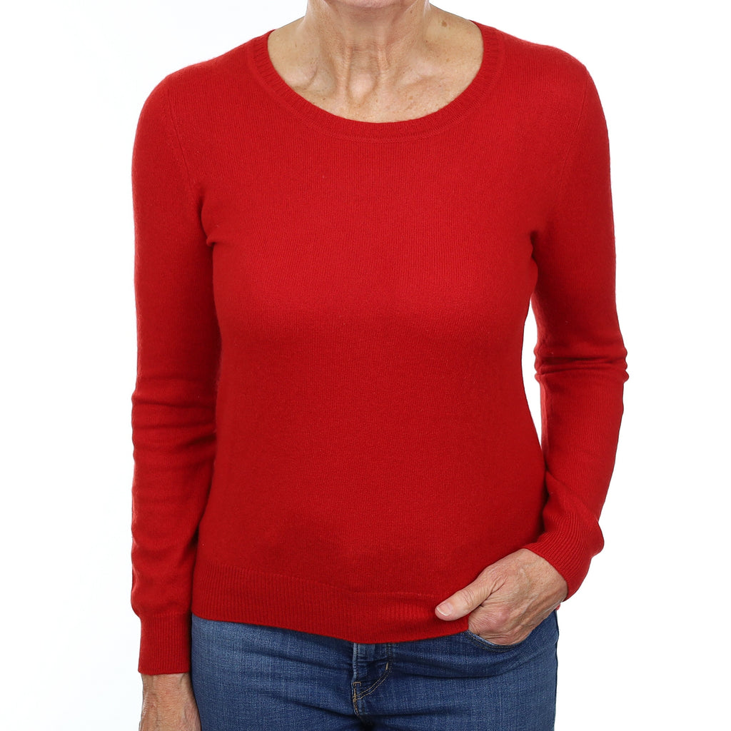 Scarlet Red Cashmere Crew Neck Jumper Medium