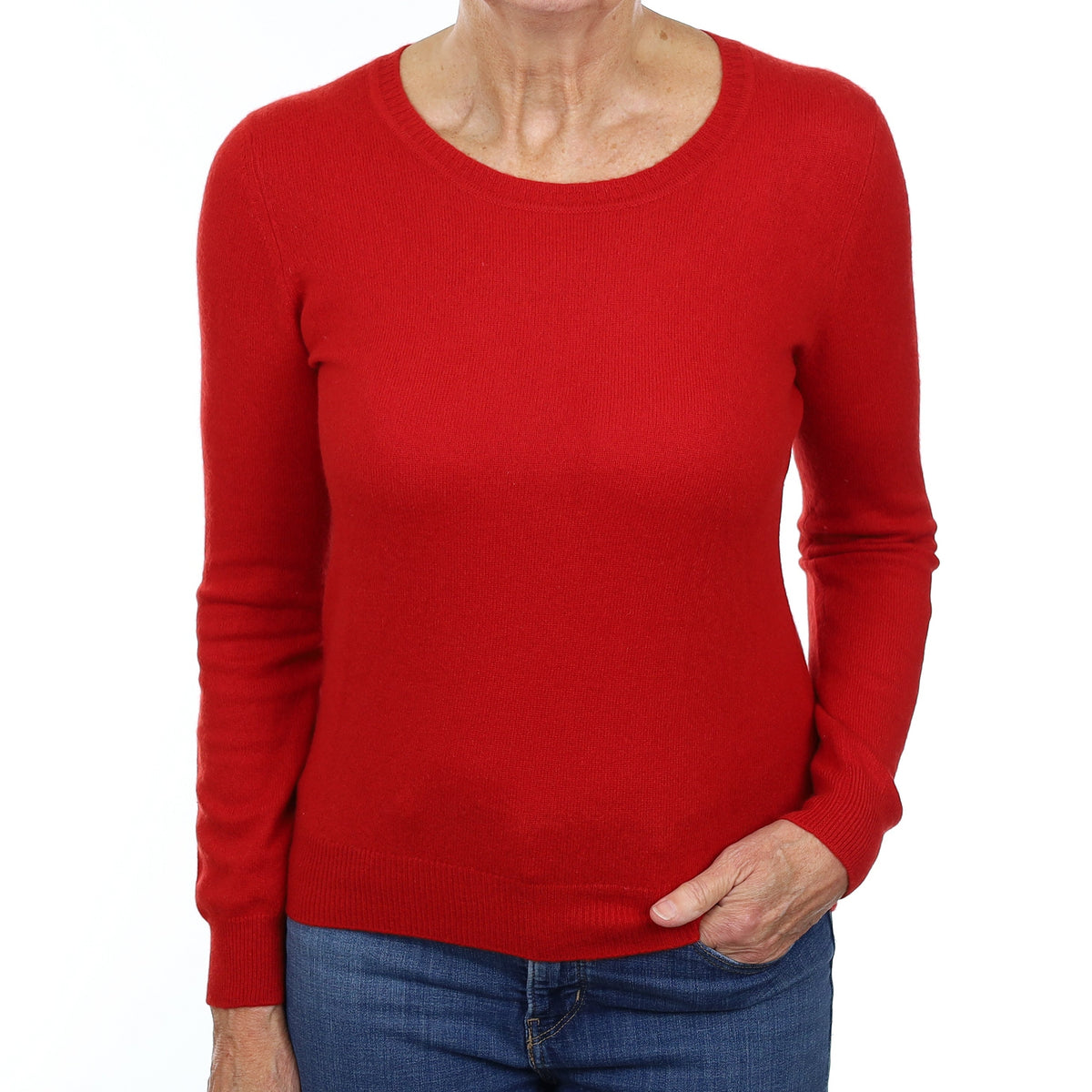 Scarlet Red Cashmere Crew Neck Jumper Medium