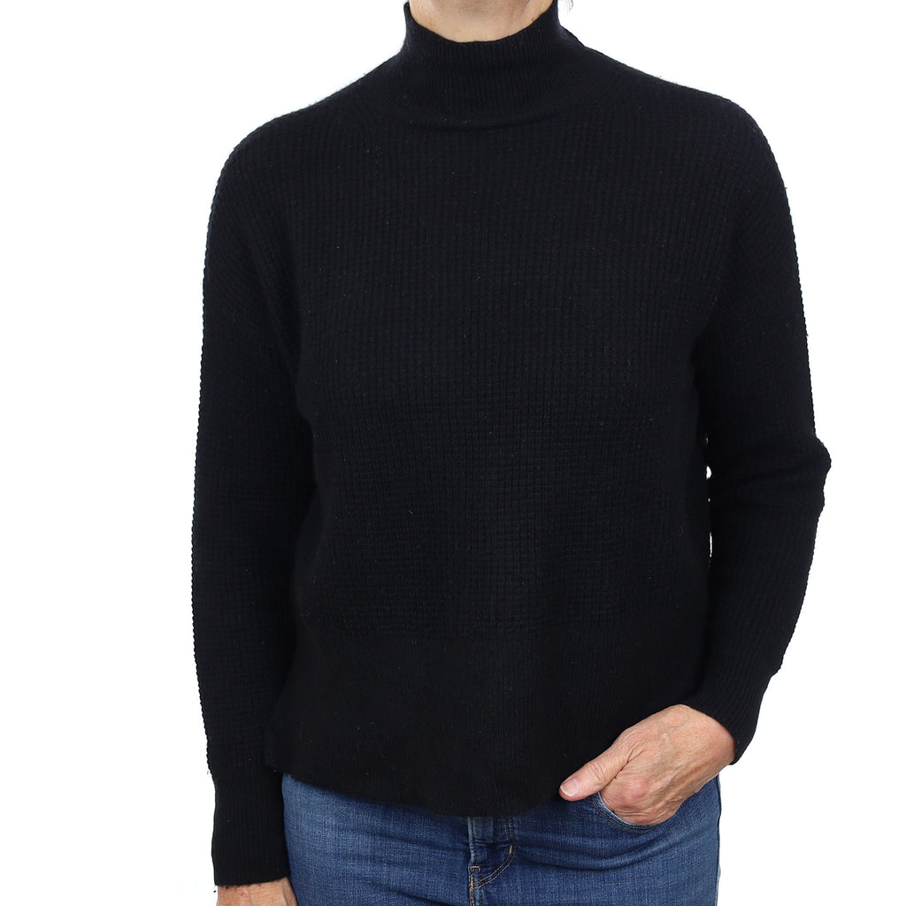 Everlane Black Waffle Chunky Cashmere Boxy Turtleneck Jumper Medium