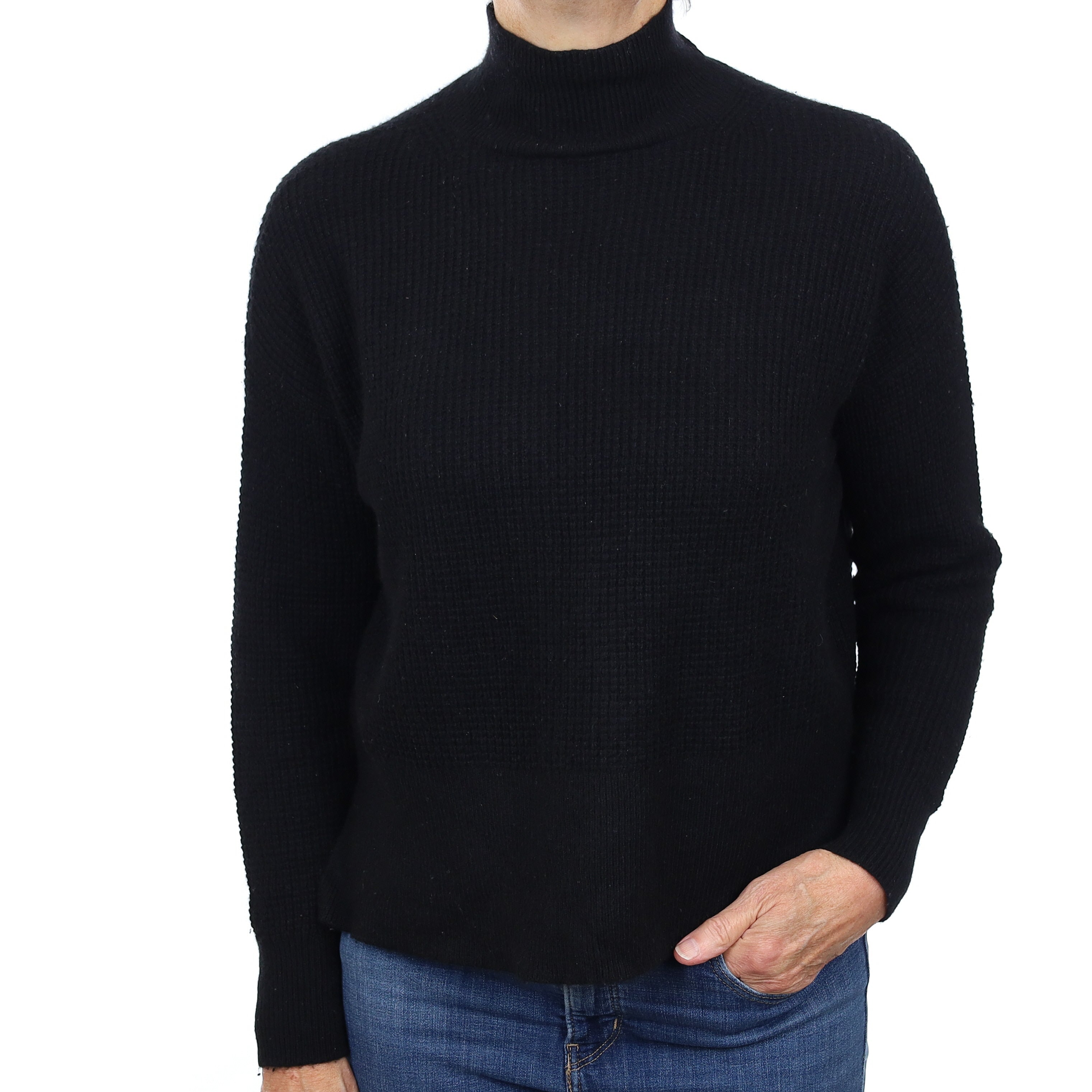 Everlane Black Waffle Chunky Cashmere Boxy Turtleneck Jumper Medium