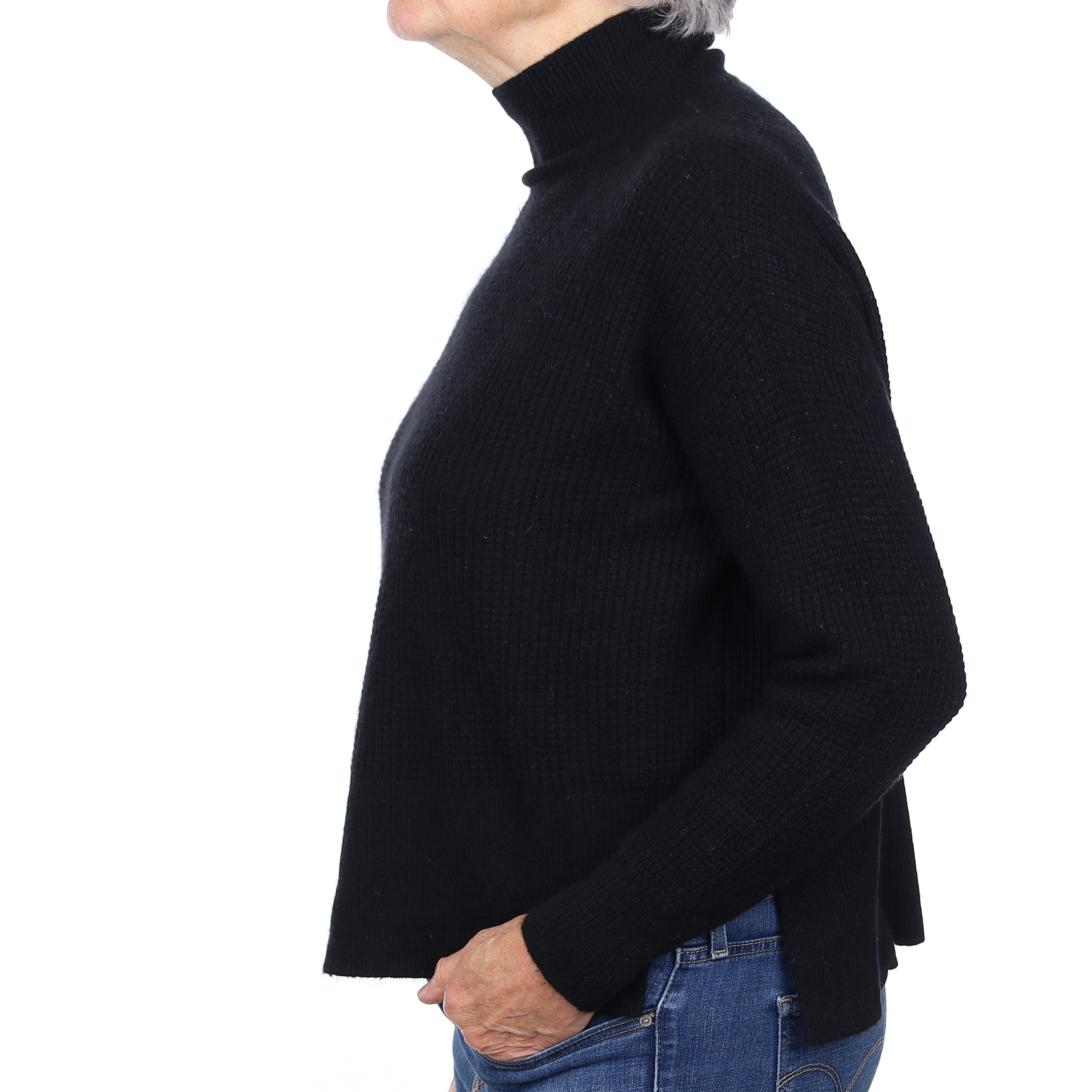 Everlane Black Waffle Chunky Cashmere Boxy Turtleneck Jumper Medium