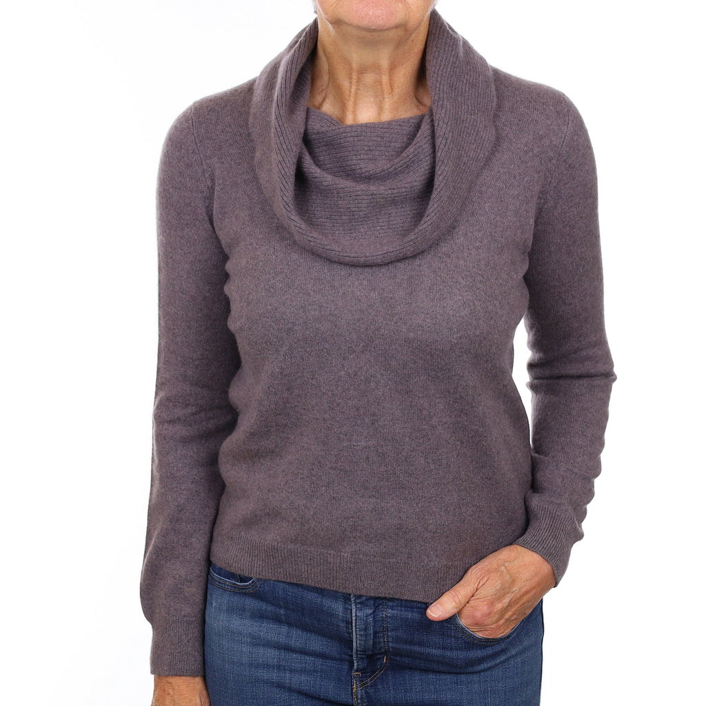 Stone Purple Cashmere Cowl Neck Jumper Medium