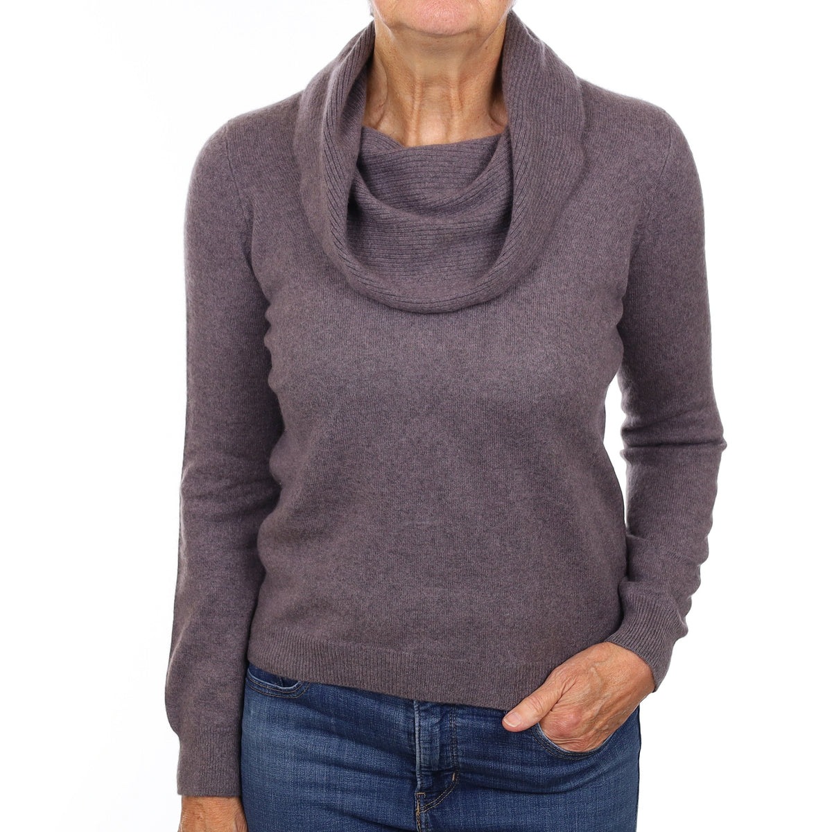 Stone Purple Cashmere Cowl Neck Jumper Medium