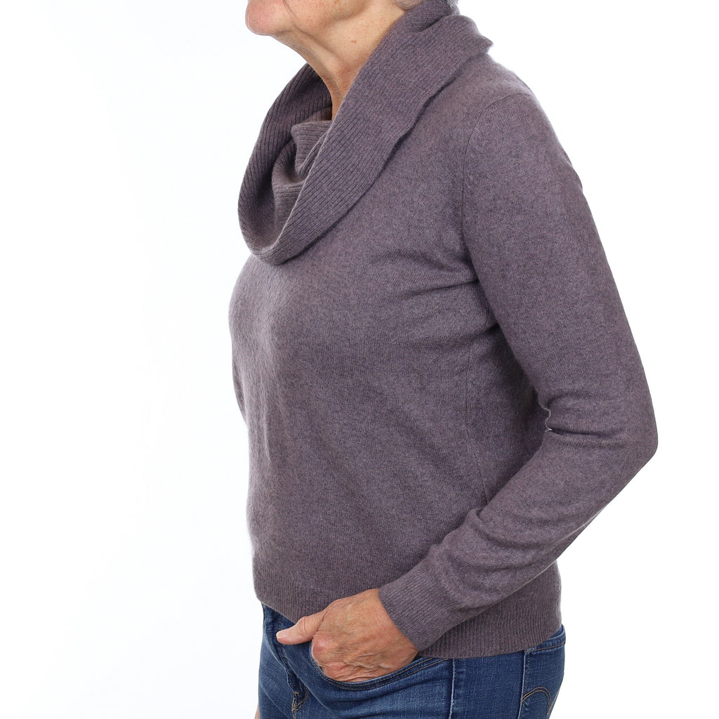 Stone Purple Cashmere Cowl Neck Jumper Medium